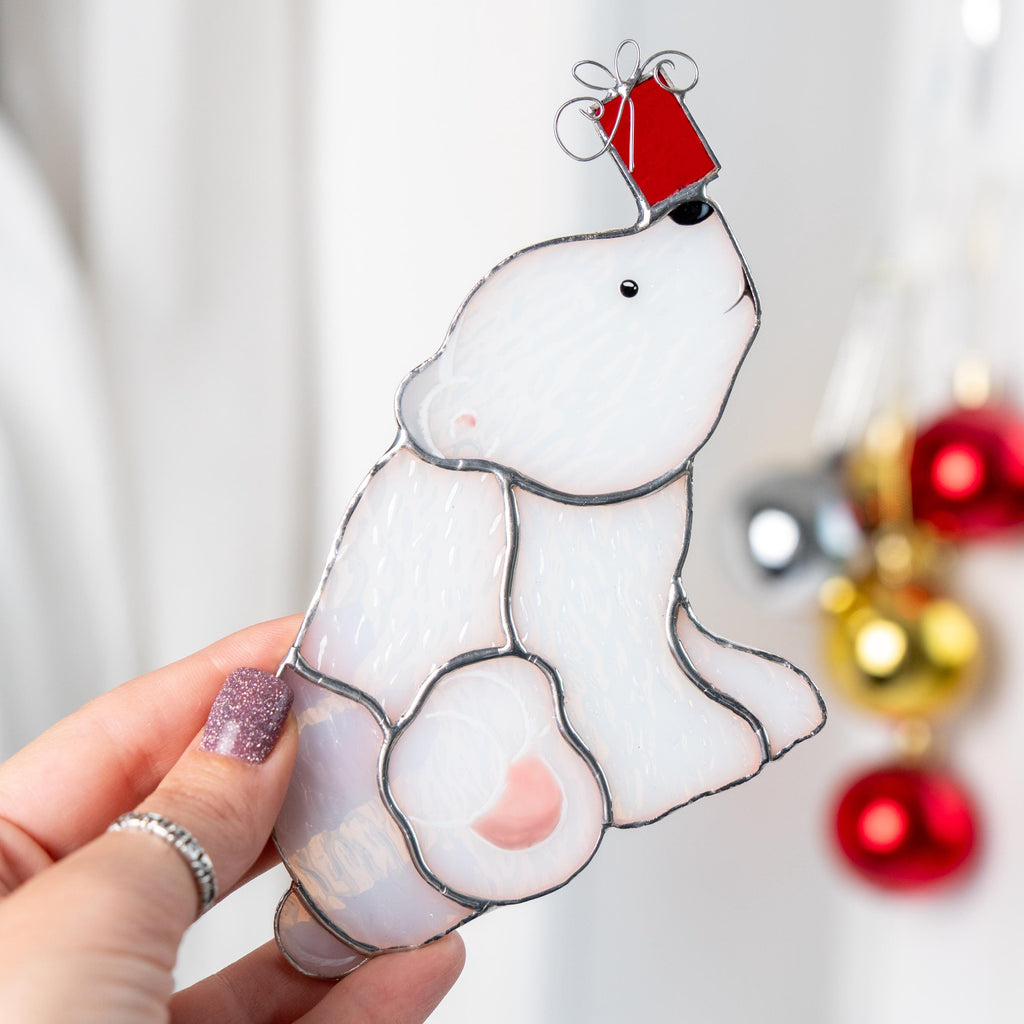 Bear stained glass suncatcher Friend Christmas gifts Christmas tree ornaments stained glass window hangings Winter art Handmade product