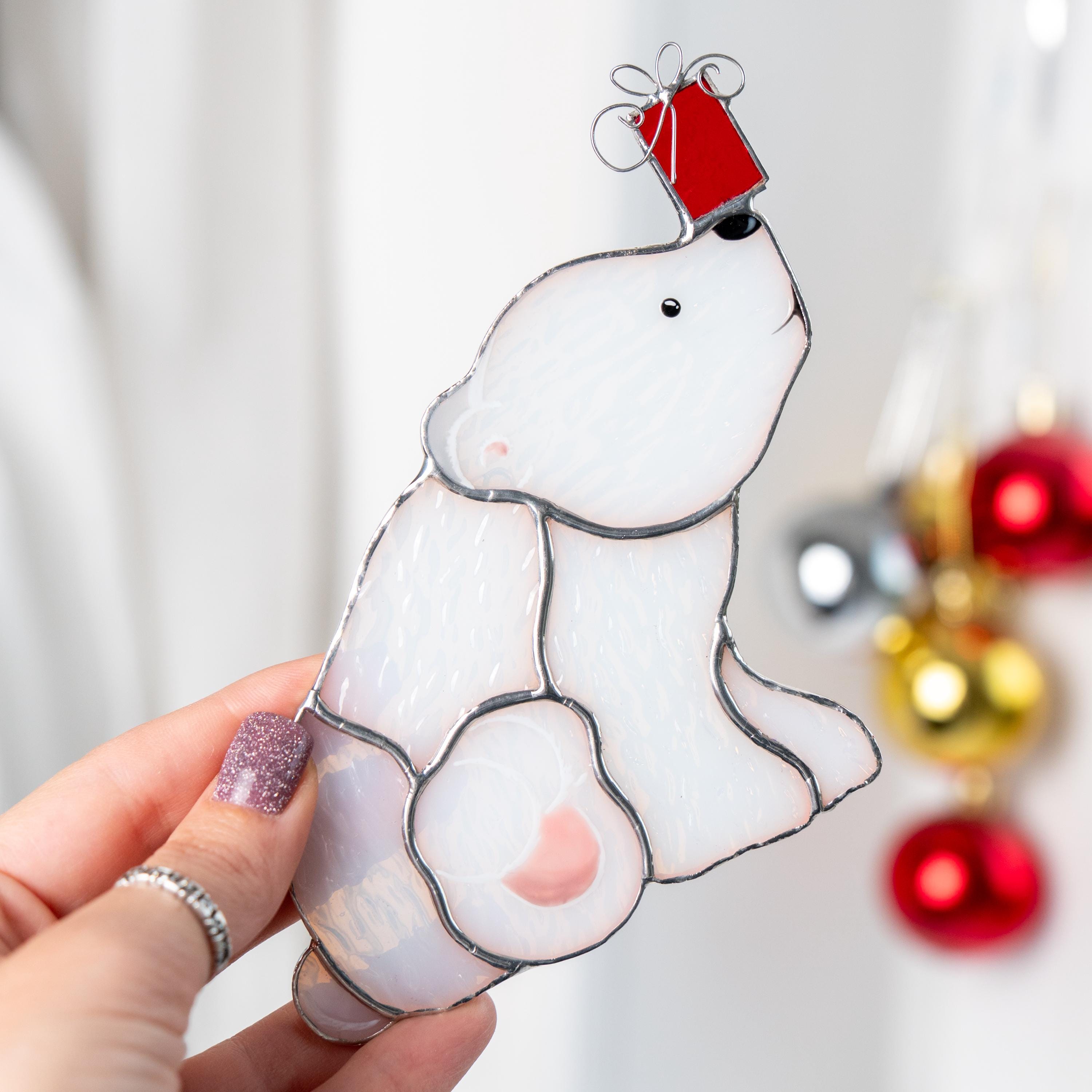 Bear stained glass suncatcher Friend Christmas gifts Christmas tree ornaments stained glass window hangings Winter art Handmade product