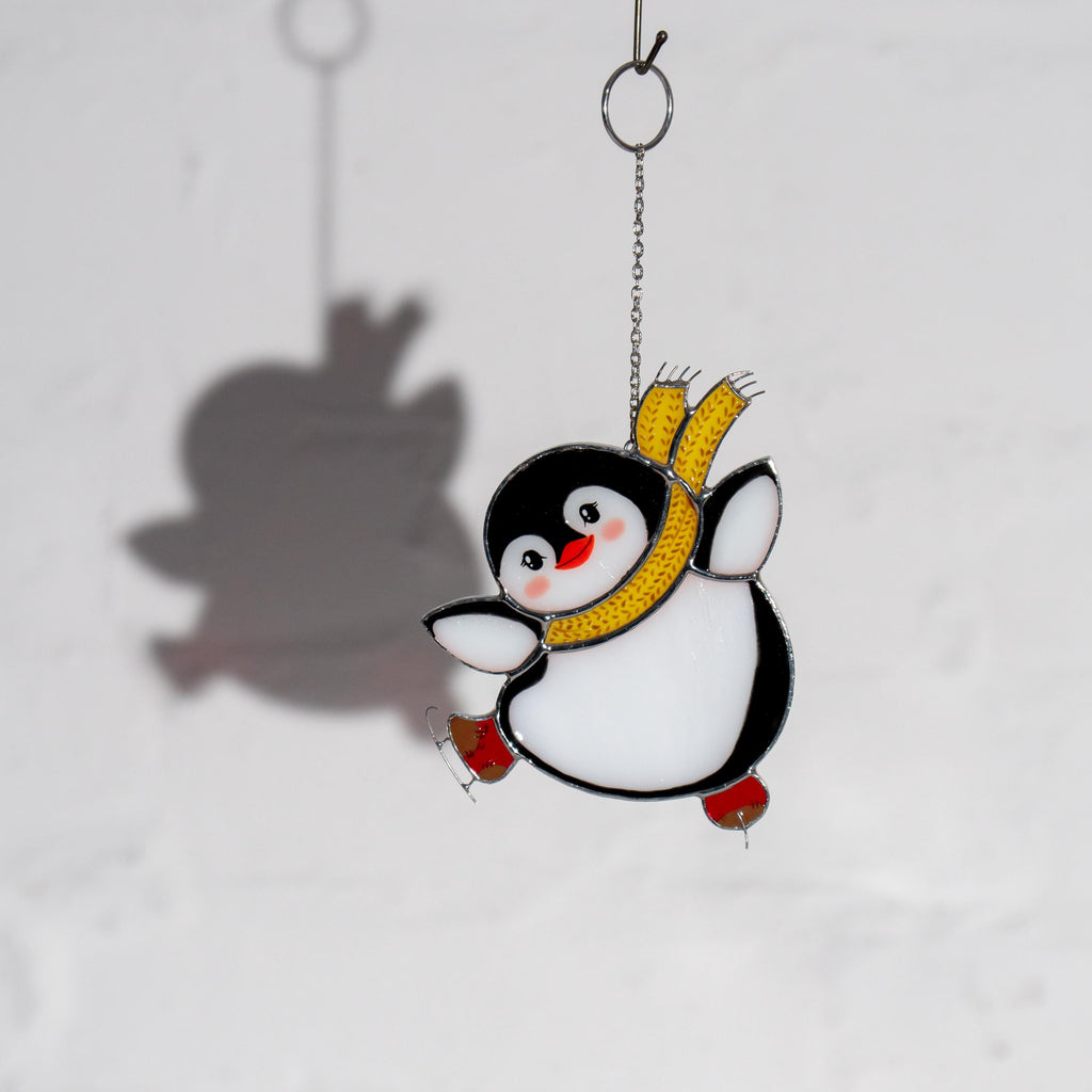 Penguin stained glass suncatcher Unique Christmas gifts Christmas ornaments handmade stained glass window hangings Penguin gift