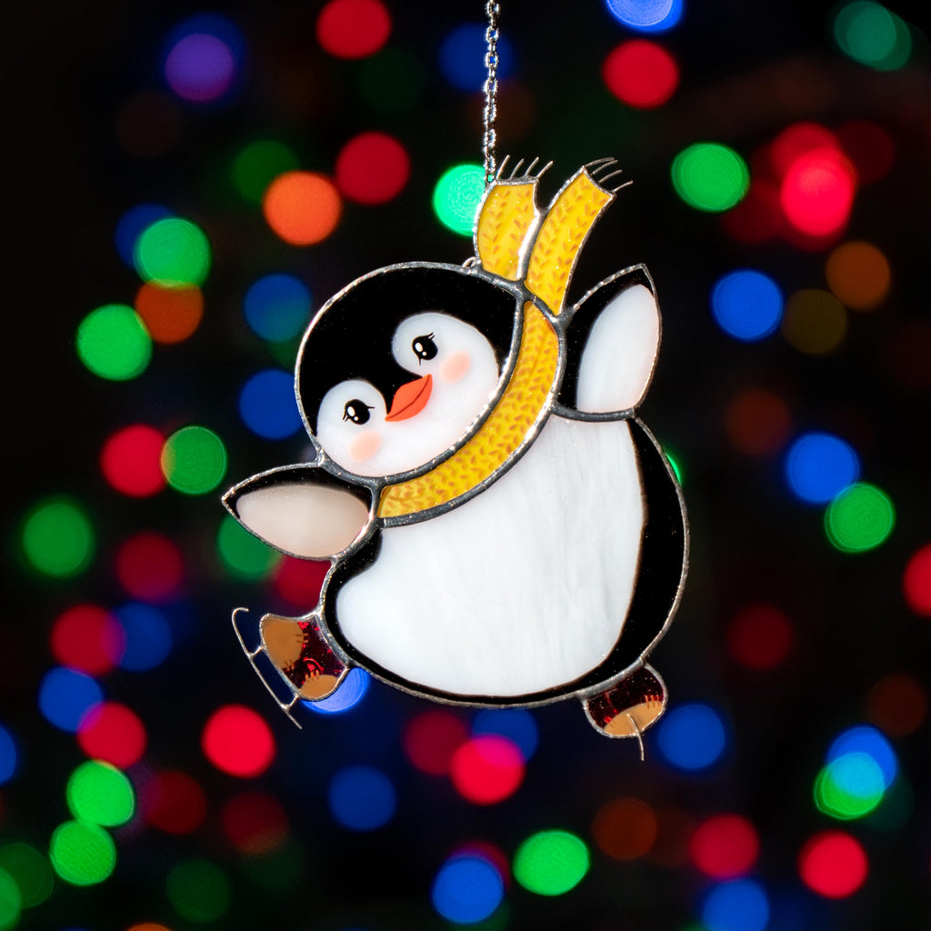 Penguin stained glass suncatcher Unique Christmas gifts Christmas ornaments handmade stained glass window hangings Penguin gift