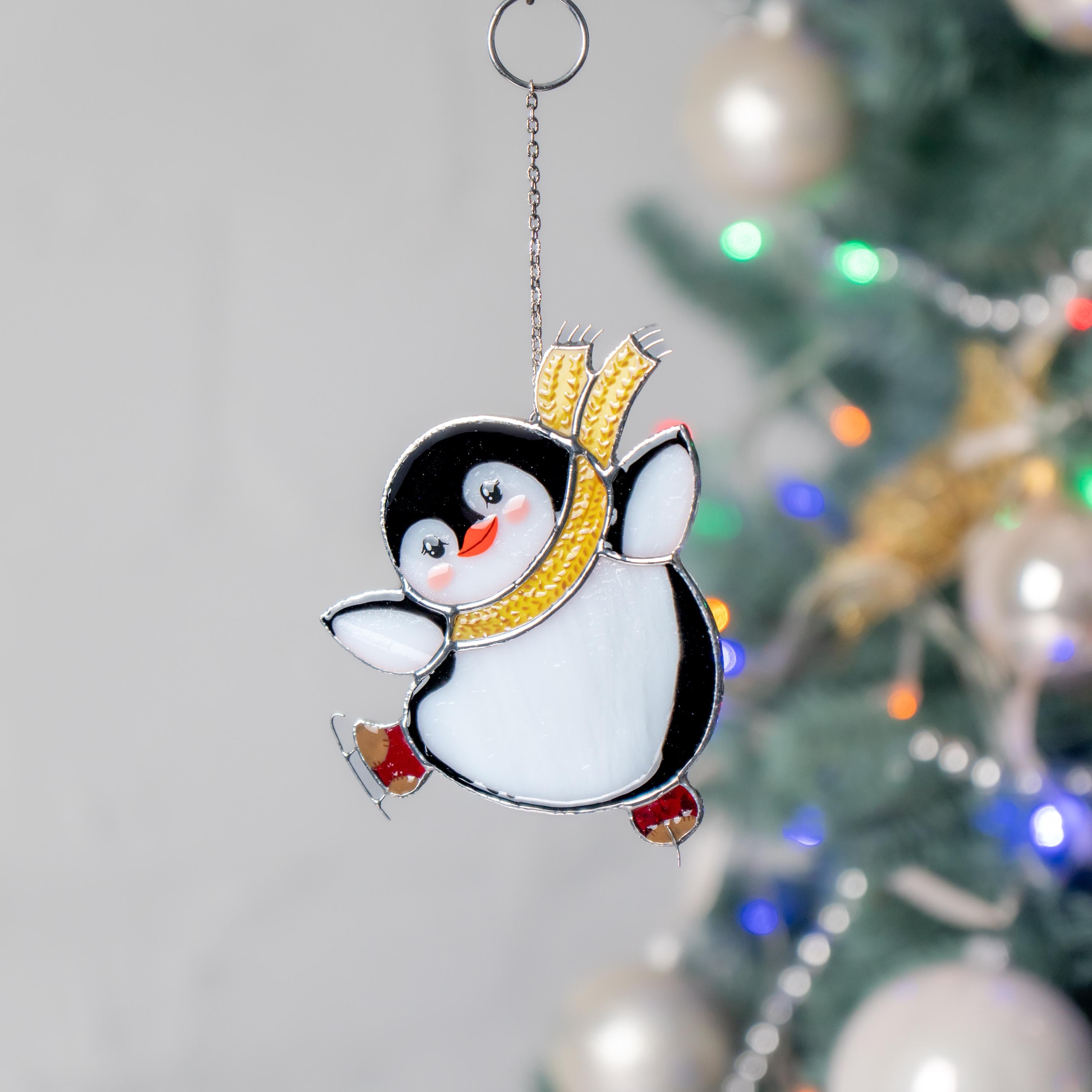 Penguin stained glass suncatcher Unique Christmas gifts Christmas ornaments handmade stained glass window hangings Penguin gift