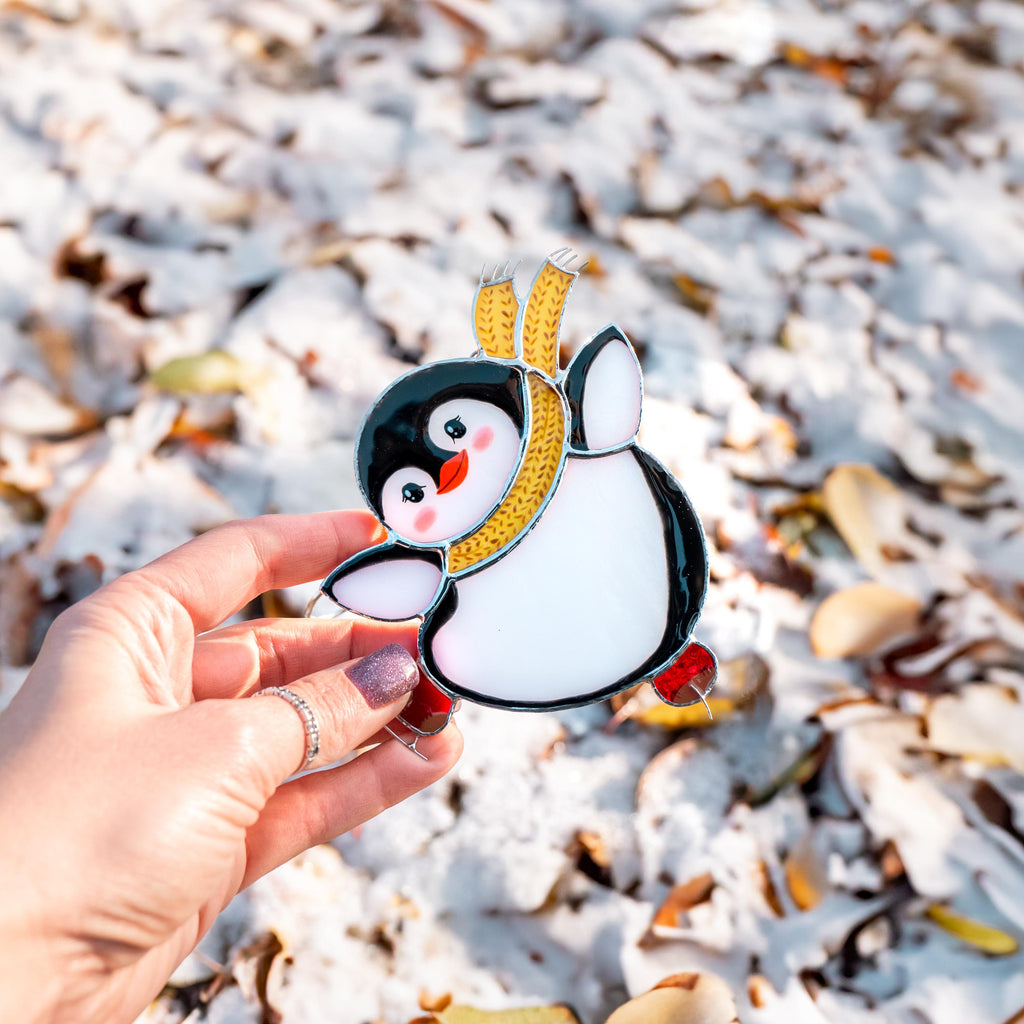Penguin stained glass suncatcher Unique Christmas gifts Christmas ornaments handmade stained glass window hangings Penguin gift