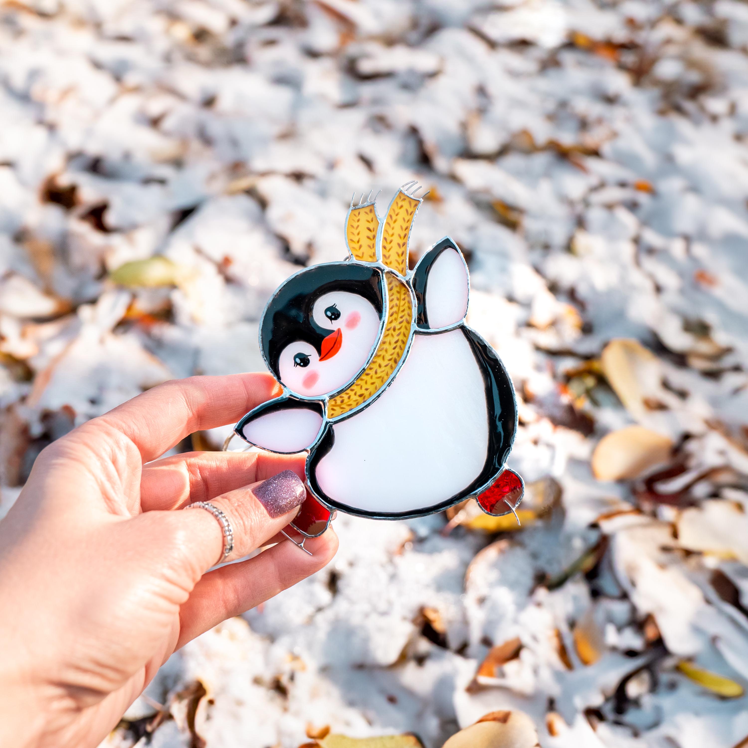 Penguin stained glass suncatcher Unique Christmas gifts Christmas ornaments handmade stained glass window hangings Penguin gift