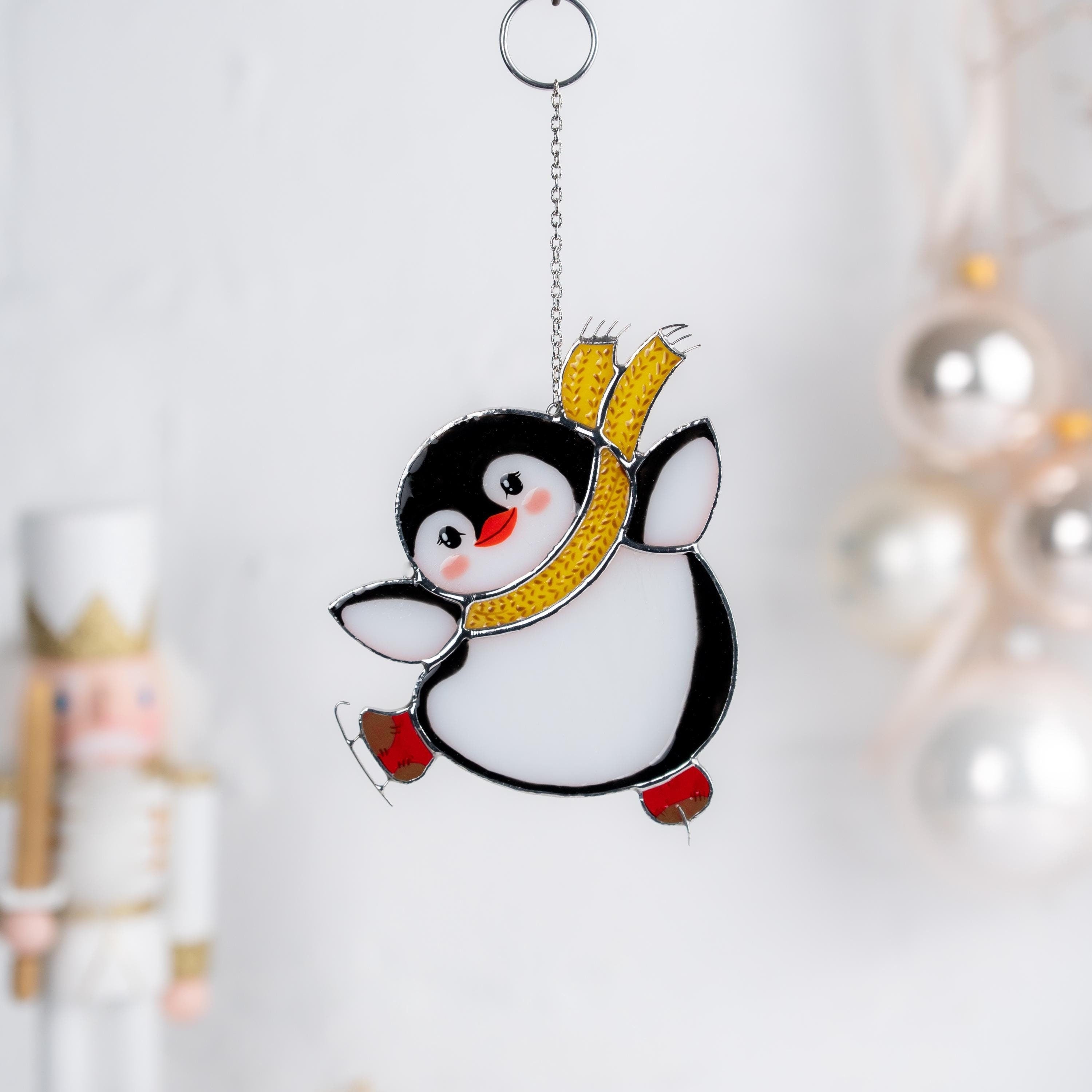 Penguin stained glass suncatcher Unique Christmas gifts Christmas ornaments handmade stained glass window hangings Penguin gift