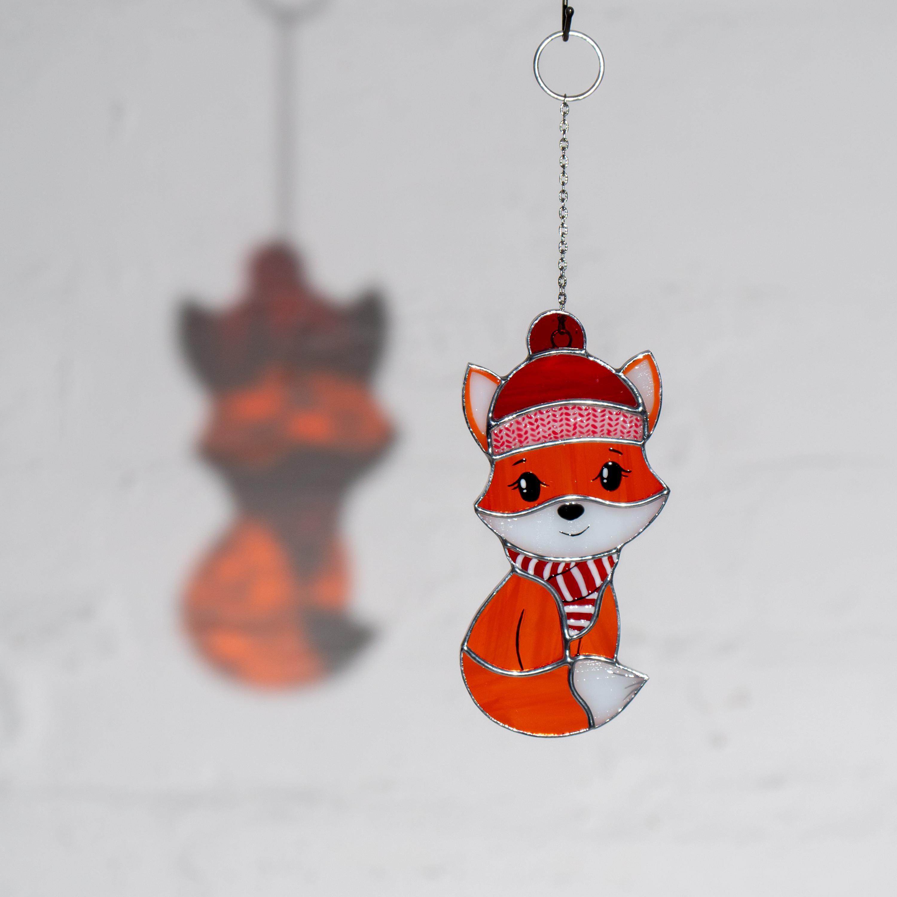 Fox stained glass sun catcher Christmas gifts ideas Fox ornaments stained glass window hangings Granddaughter gifts Baby ornament