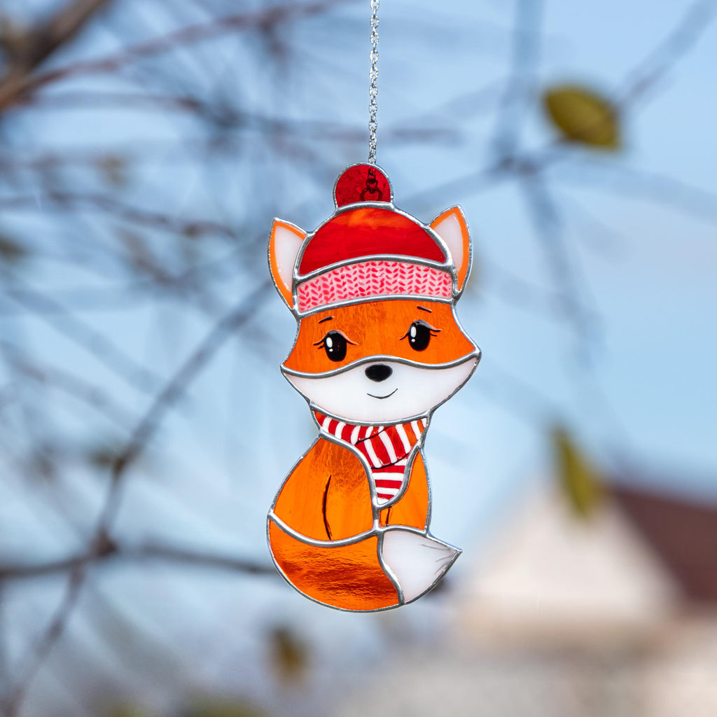 Fox stained glass sun catcher Christmas gifts ideas Fox ornaments stained glass window hangings Granddaughter gifts Baby ornament
