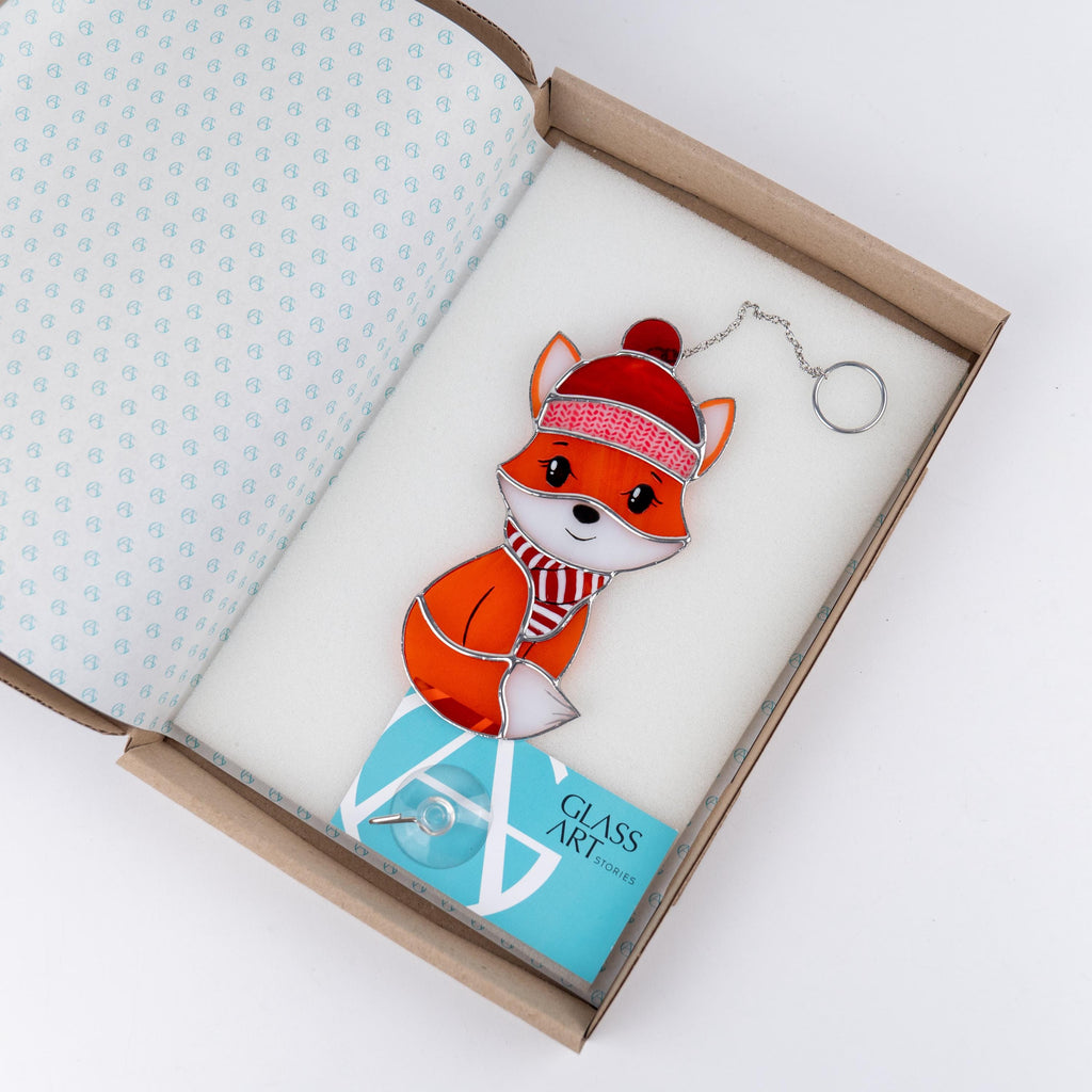 Fox stained glass sun catcher Christmas gifts ideas Fox ornaments stained glass window hangings Granddaughter gifts Baby ornament