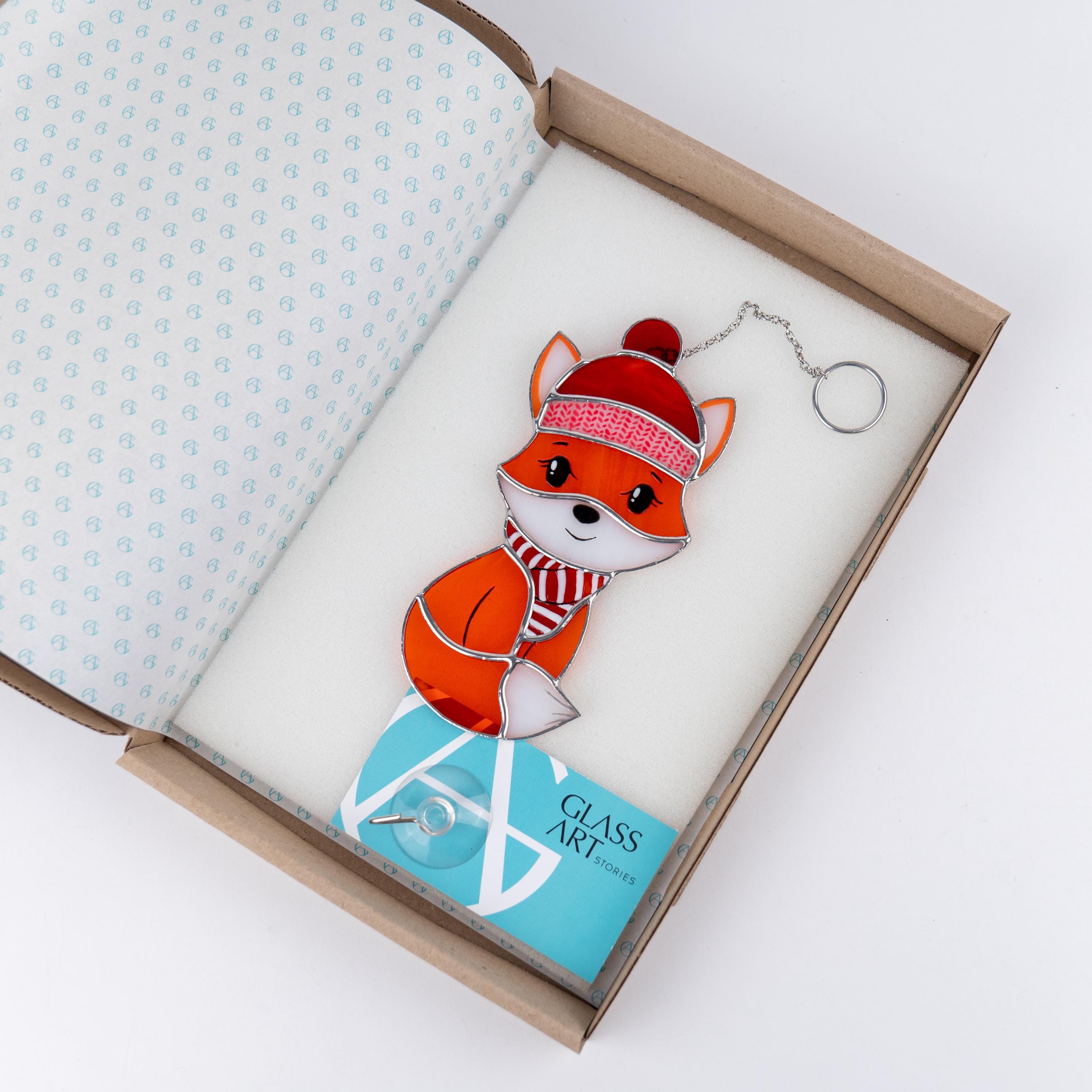Fox stained glass sun catcher Christmas gifts ideas Fox ornaments stained glass window hangings Granddaughter gifts Baby ornament