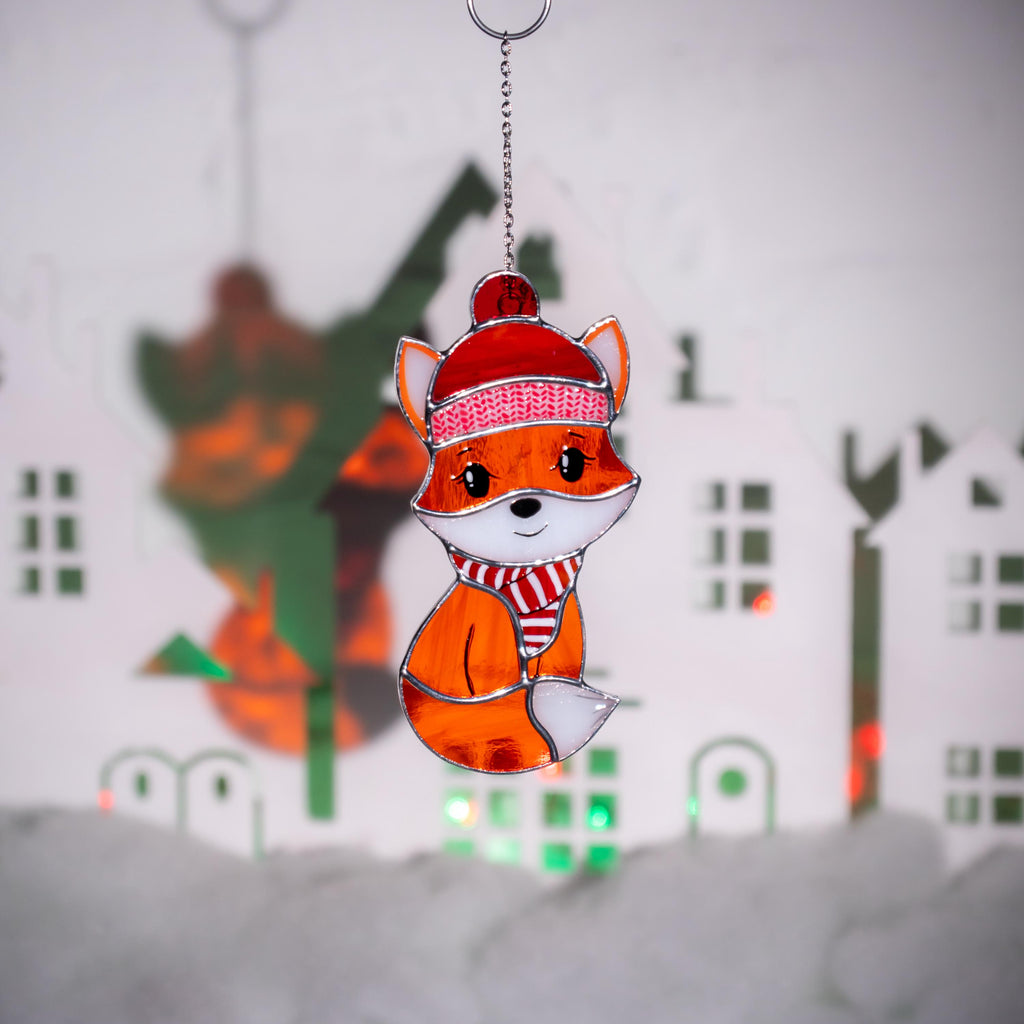 Fox stained glass sun catcher Christmas gifts ideas Fox ornaments stained glass window hangings Granddaughter gifts Baby ornament
