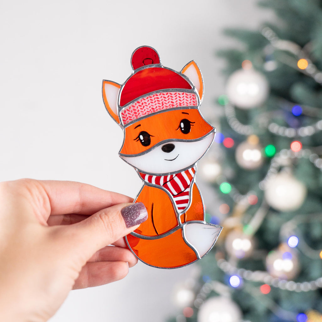 Fox stained glass sun catcher Christmas gifts ideas Fox ornaments stained glass window hangings Granddaughter gifts Baby ornament