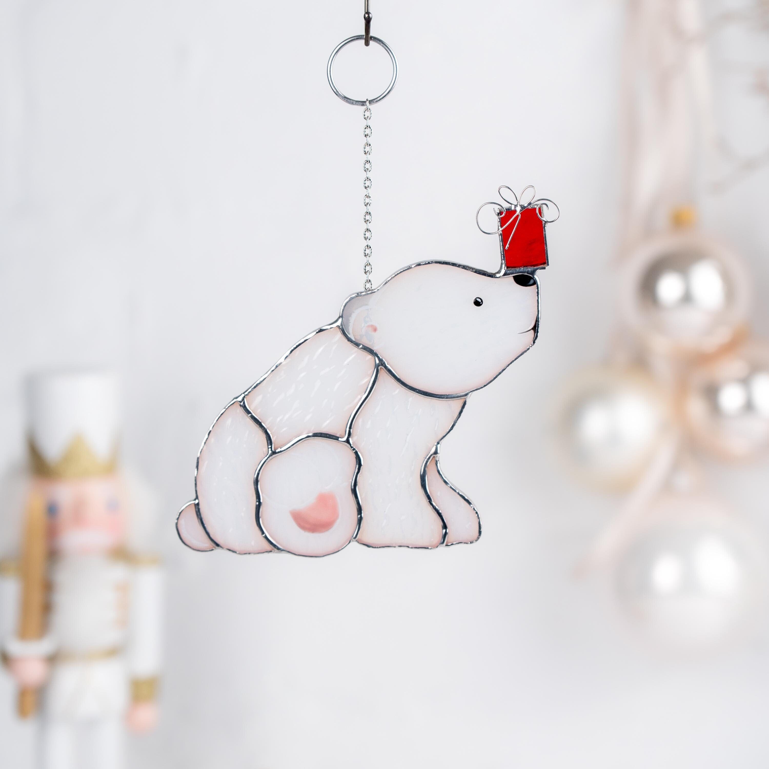 Bear stained glass suncatcher Friend Christmas gifts Christmas tree ornaments stained glass window hangings Winter art Handmade product