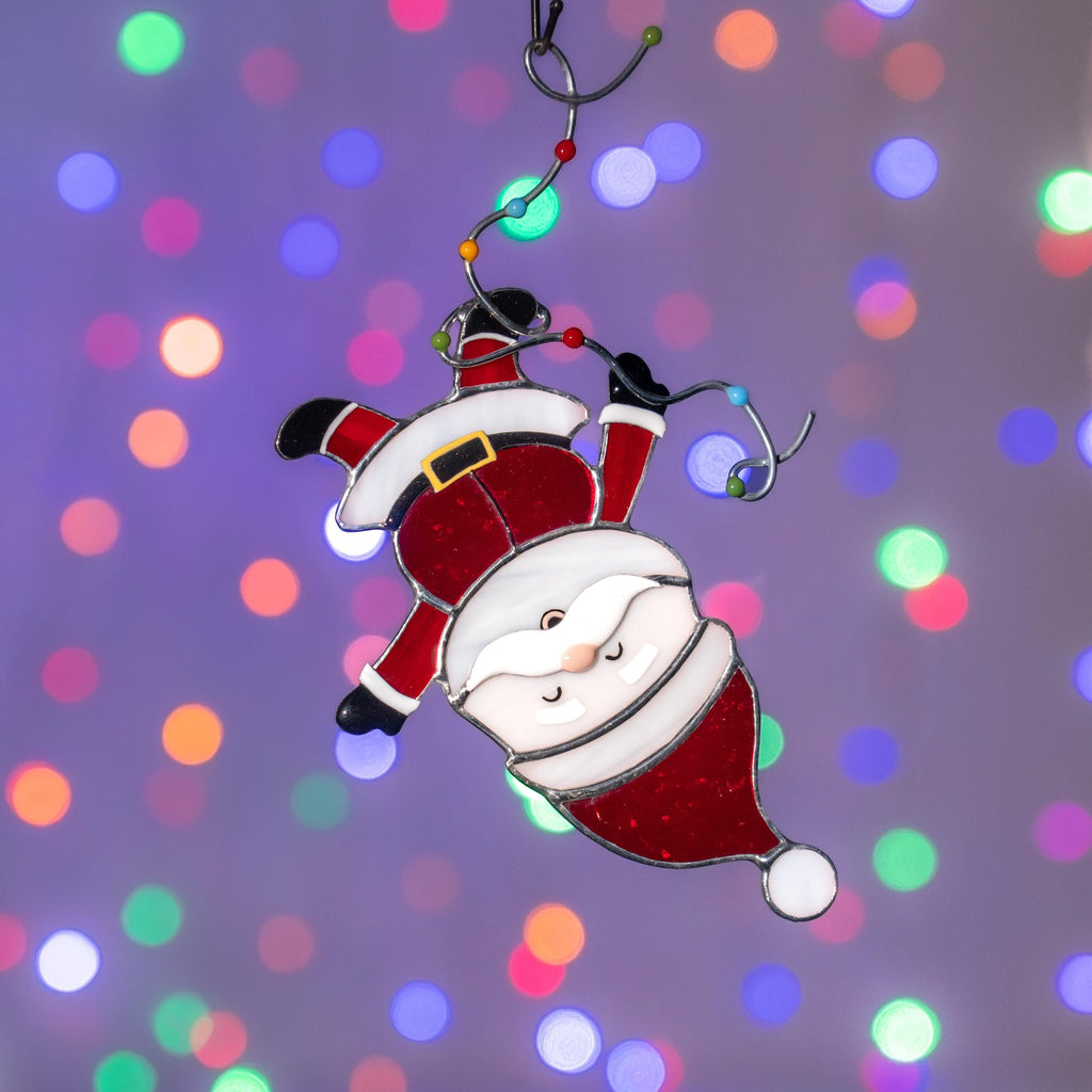 Santa ornament stained glass suncatcher Grandpa gift Secret Santa gifts stained glass window hangings Winter decor Christmas artwork