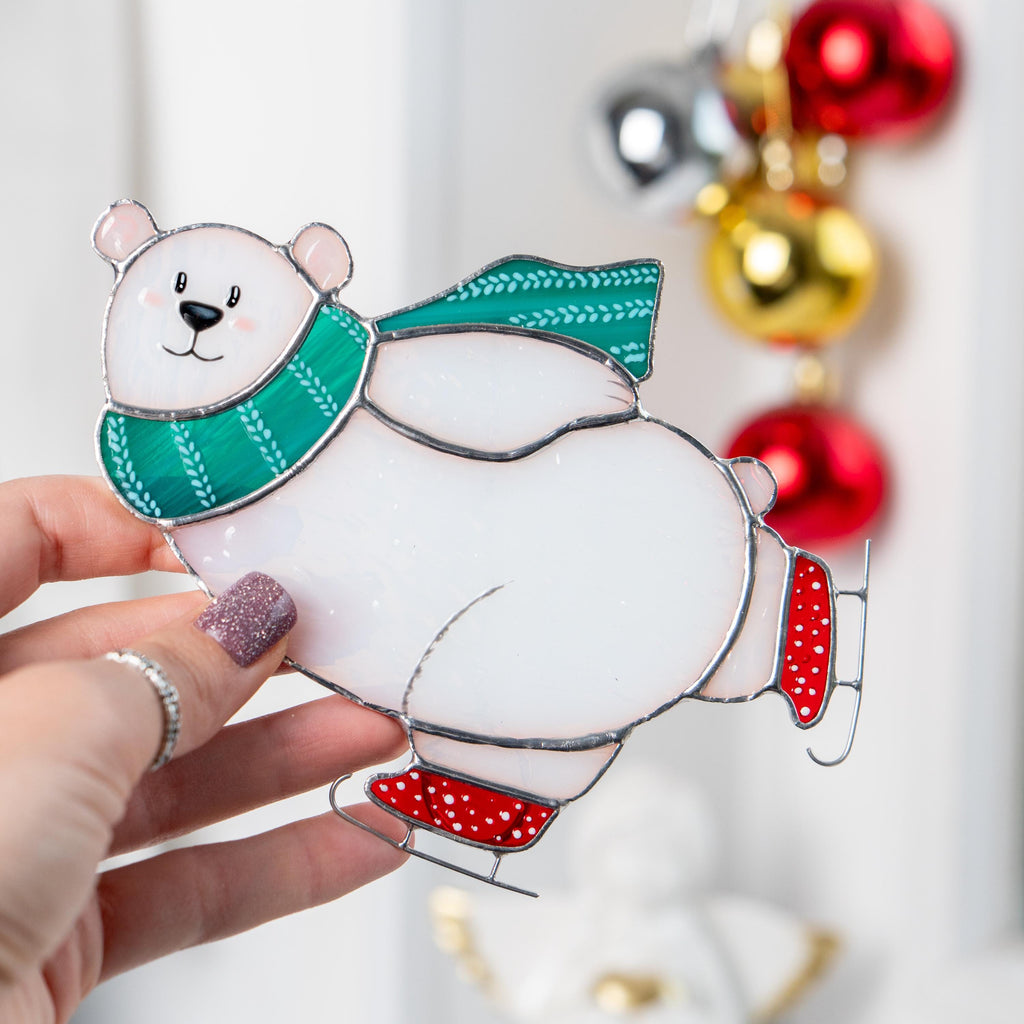 Christmas tree ornaments stained glass window hangings Gifts Parents Christmas Bear stained glass sun catcher Christmas decoration
