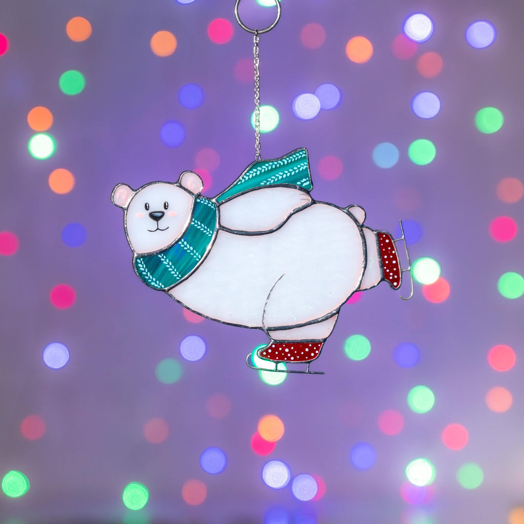 Christmas tree ornaments stained glass window hangings Gifts Parents Christmas Bear stained glass sun catcher Christmas decoration