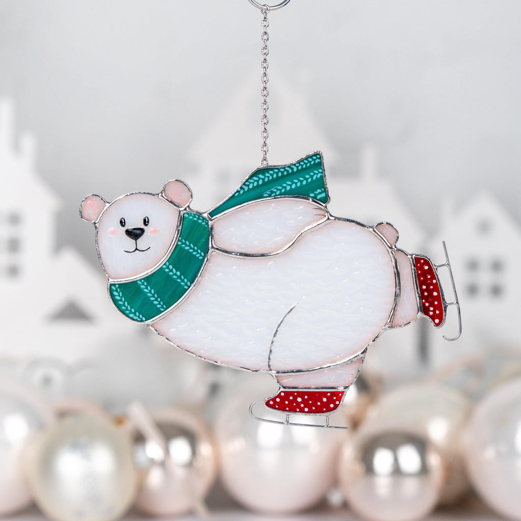 Christmas tree ornaments stained glass window hangings Gifts Parents Christmas Bear stained glass sun catcher Christmas decoration