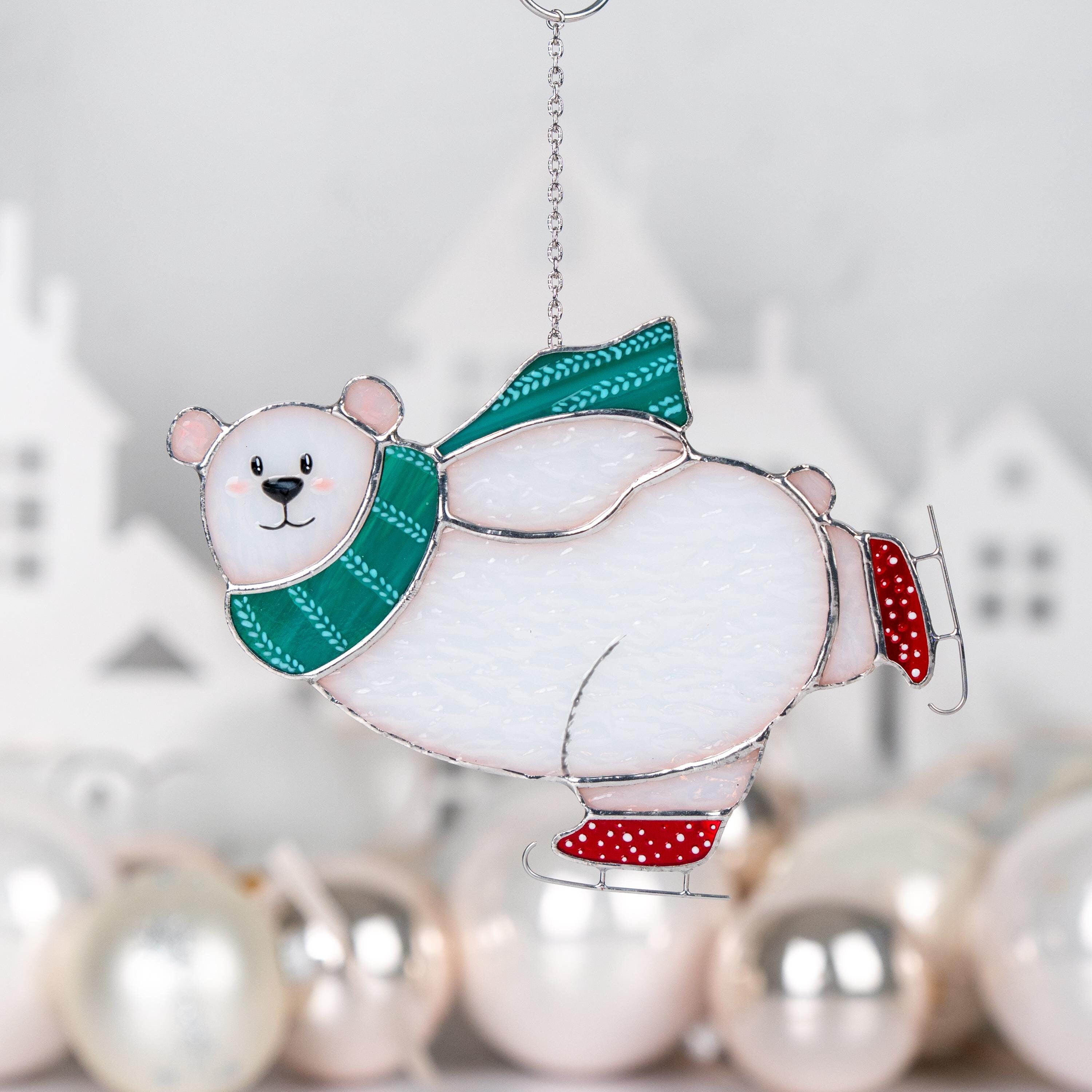 Christmas tree ornaments stained glass window hangings Gifts Parents Christmas Bear stained glass sun catcher Christmas decoration