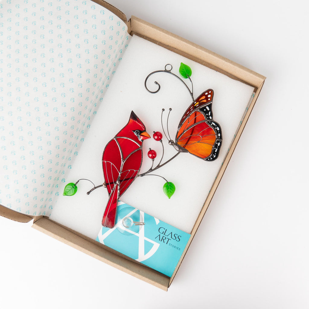 Butterfly artwork Custom stained glass cardinal memorial ornament Fathers day gifts Stained glass window hangings Monarch butterfly