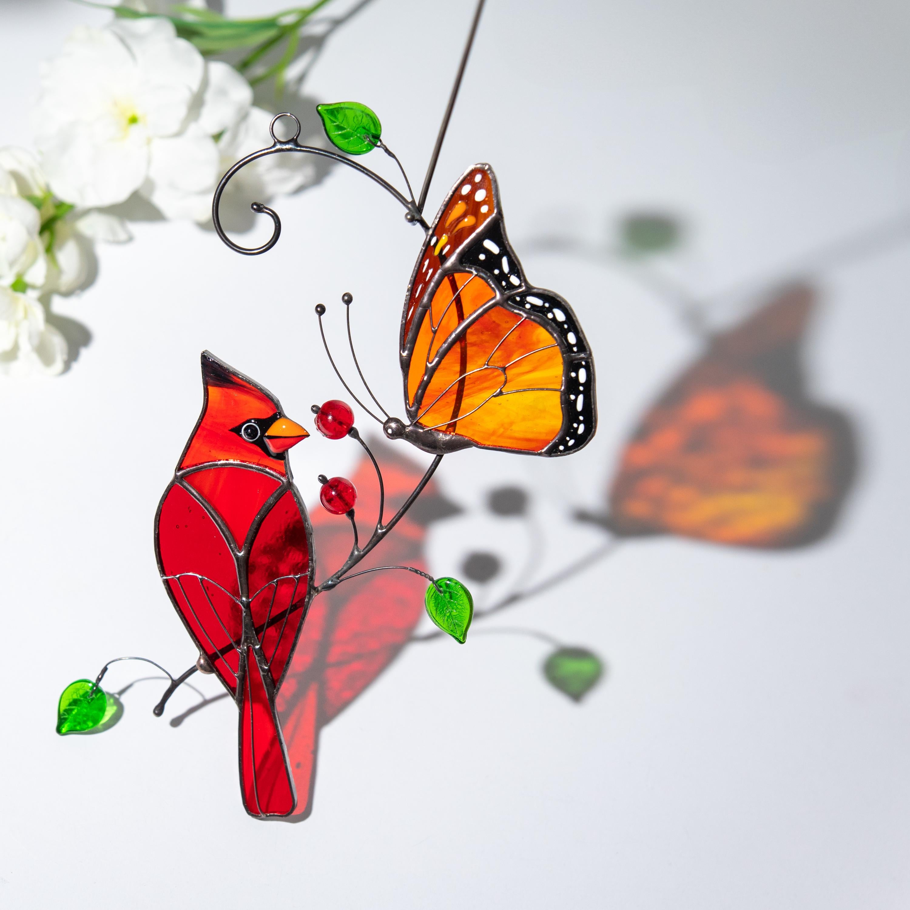 Butterfly artwork Custom stained glass cardinal memorial ornament Fathers day gifts Stained glass window hangings Monarch butterfly