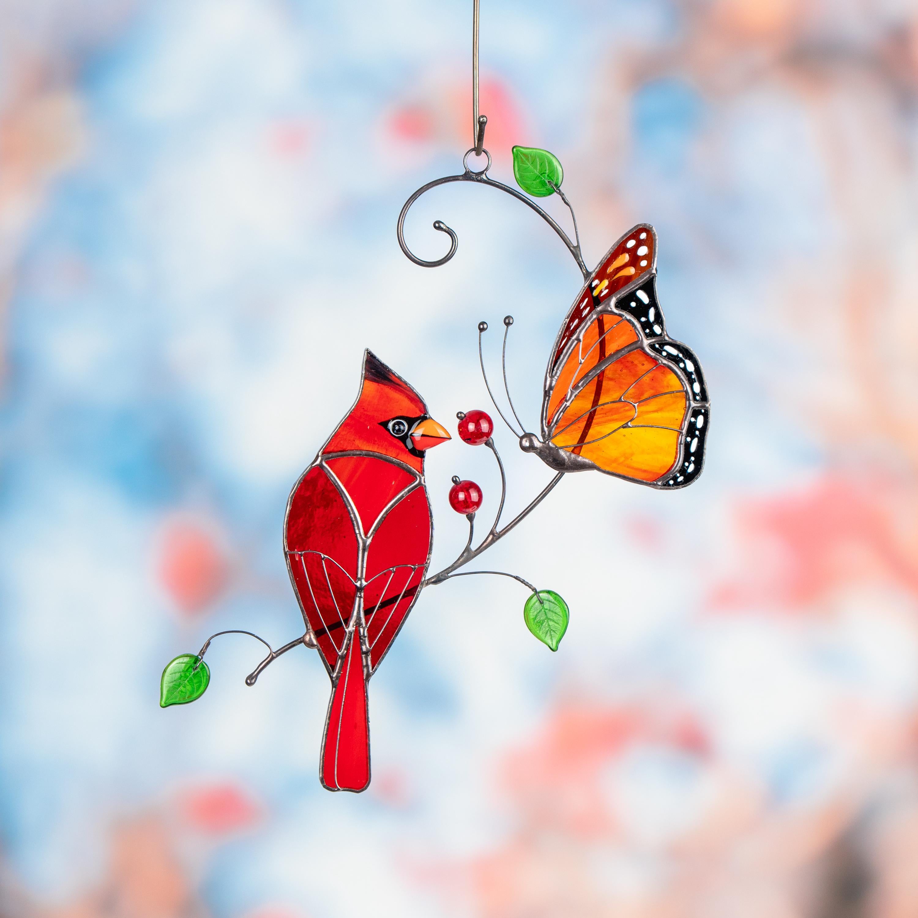 Butterfly artwork Custom stained glass cardinal memorial ornament Fathers day gifts Stained glass window hangings Monarch butterfly