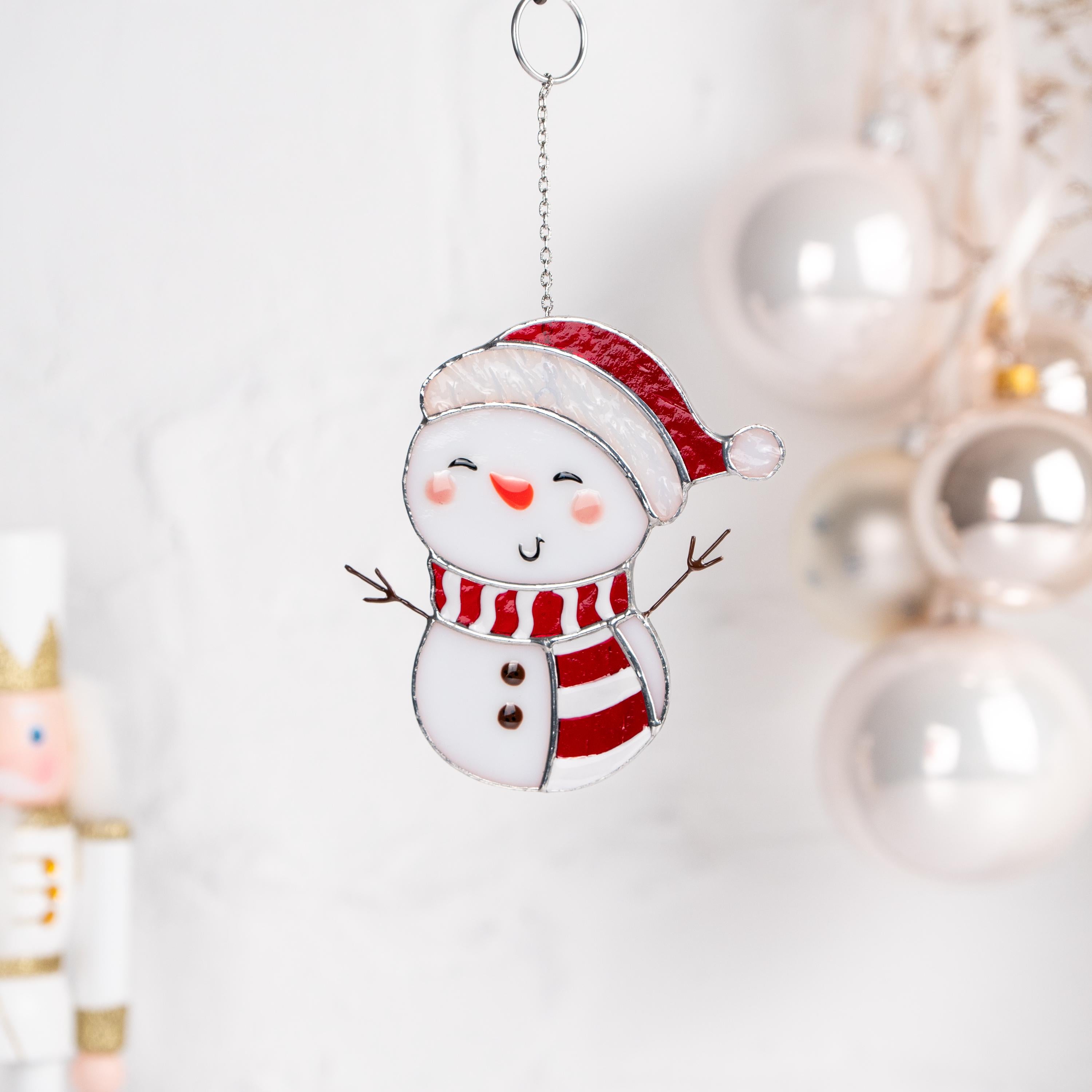 Snowman stained glass suncatcher Grandparents Christmas gift Snowman ornament stained glass window hangings Holiday hosting decor