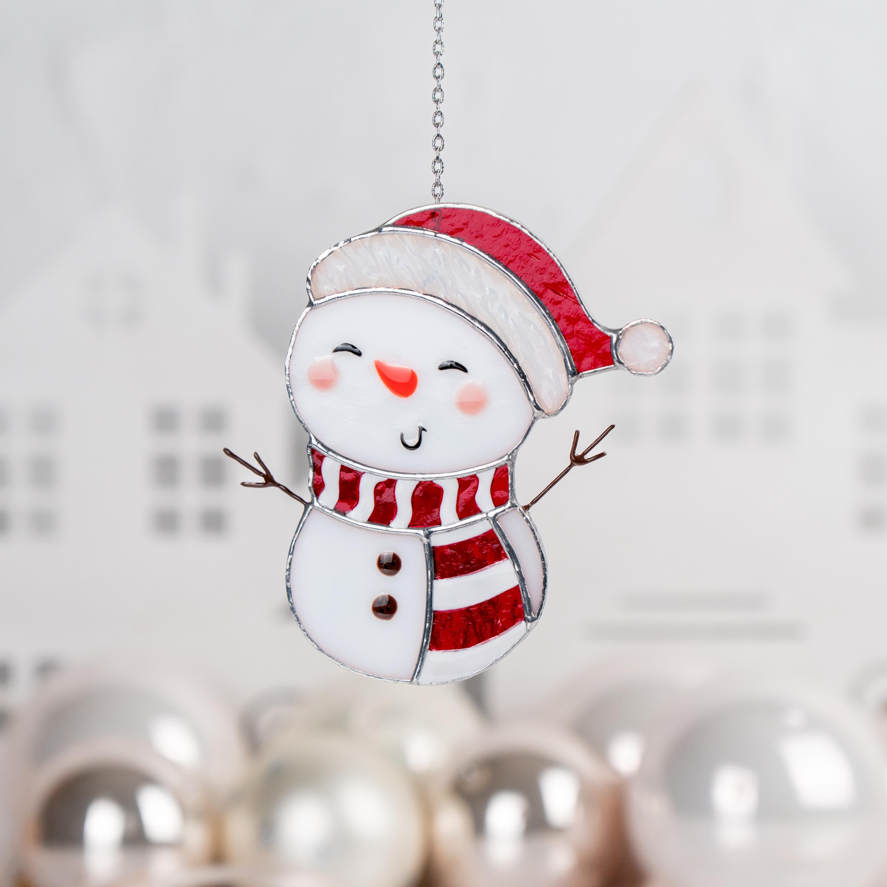 Snowman stained glass suncatcher Grandparents Christmas gift Snowman ornament stained glass window hangings Holiday hosting decor
