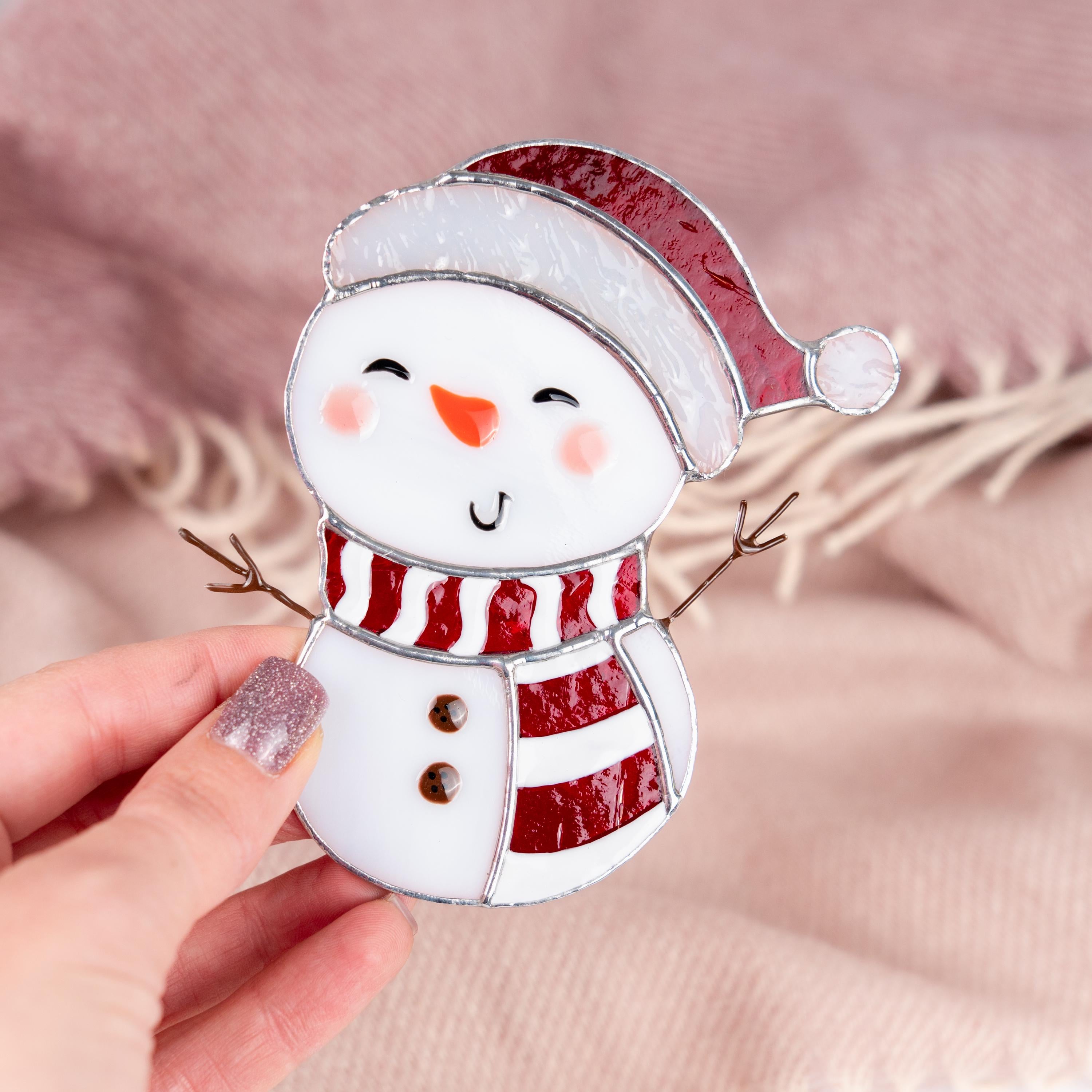 Snowman stained glass suncatcher Grandparents Christmas gift Snowman ornament stained glass window hangings Holiday hosting decor