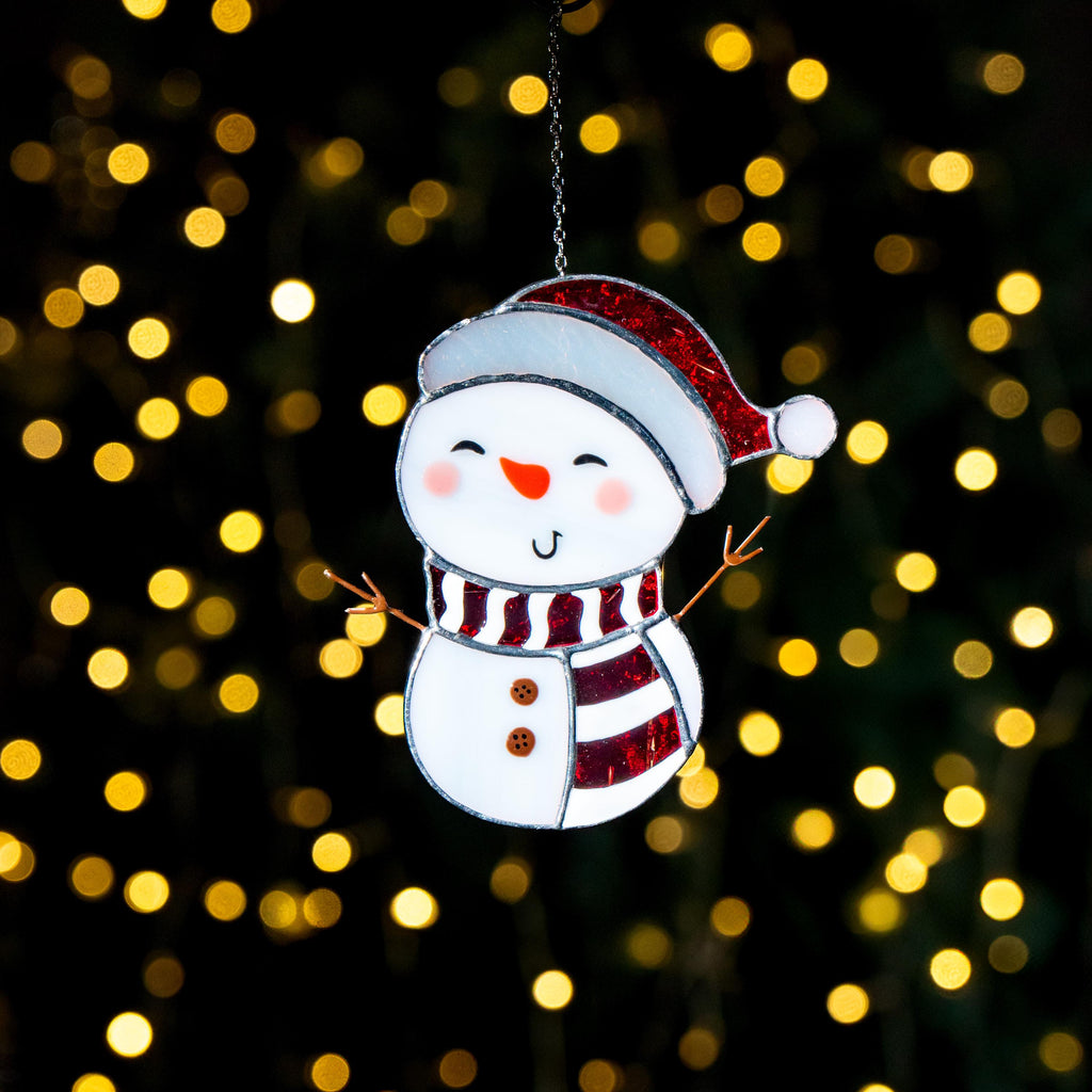 Snowman stained glass suncatcher Grandparents Christmas gift Snowman ornament stained glass window hangings Holiday hosting decor