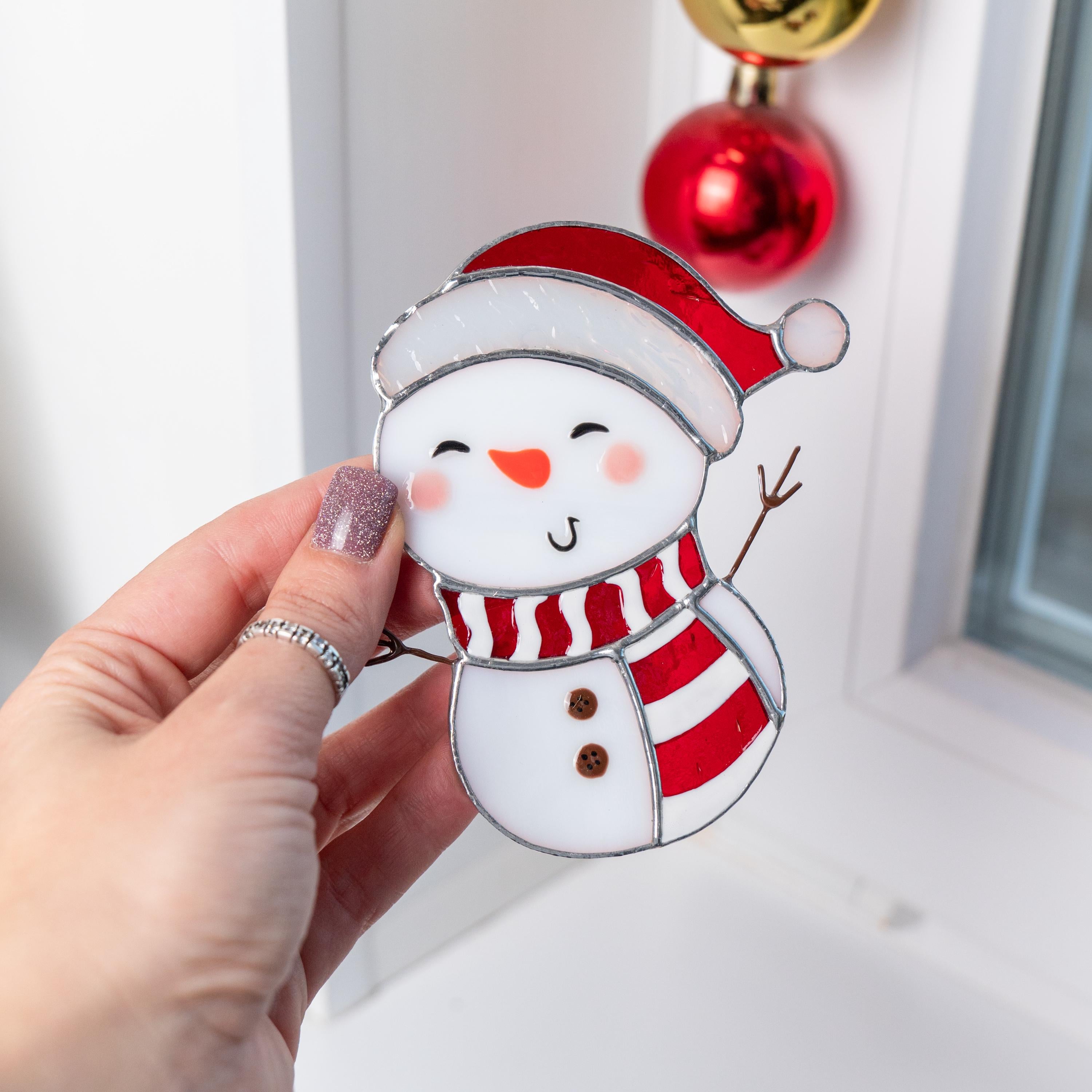 Snowman stained glass suncatcher Grandparents Christmas gift Snowman ornament stained glass window hangings Holiday hosting decor
