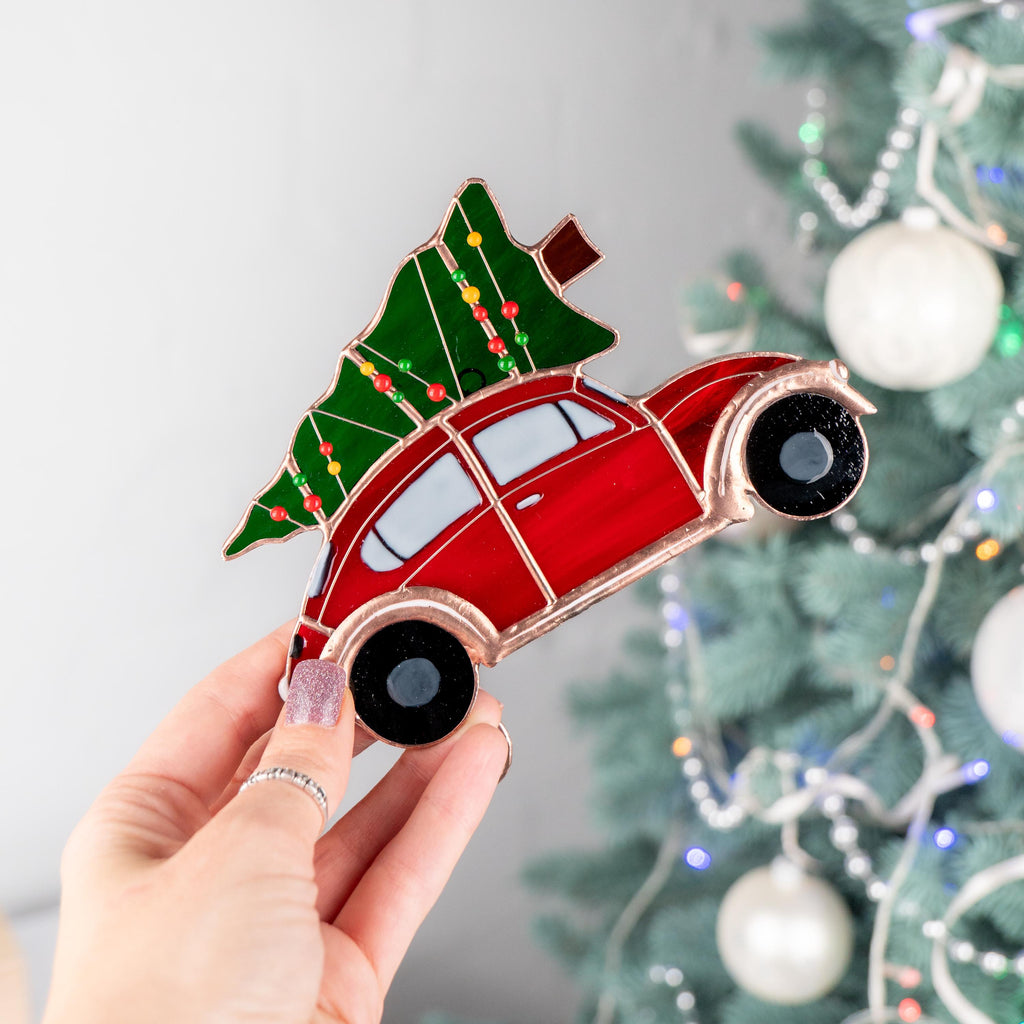 Christmas tree ornaments stained glass window hangings Car art stained glass ornament Holiday hosting decor Car gifts stained glass art