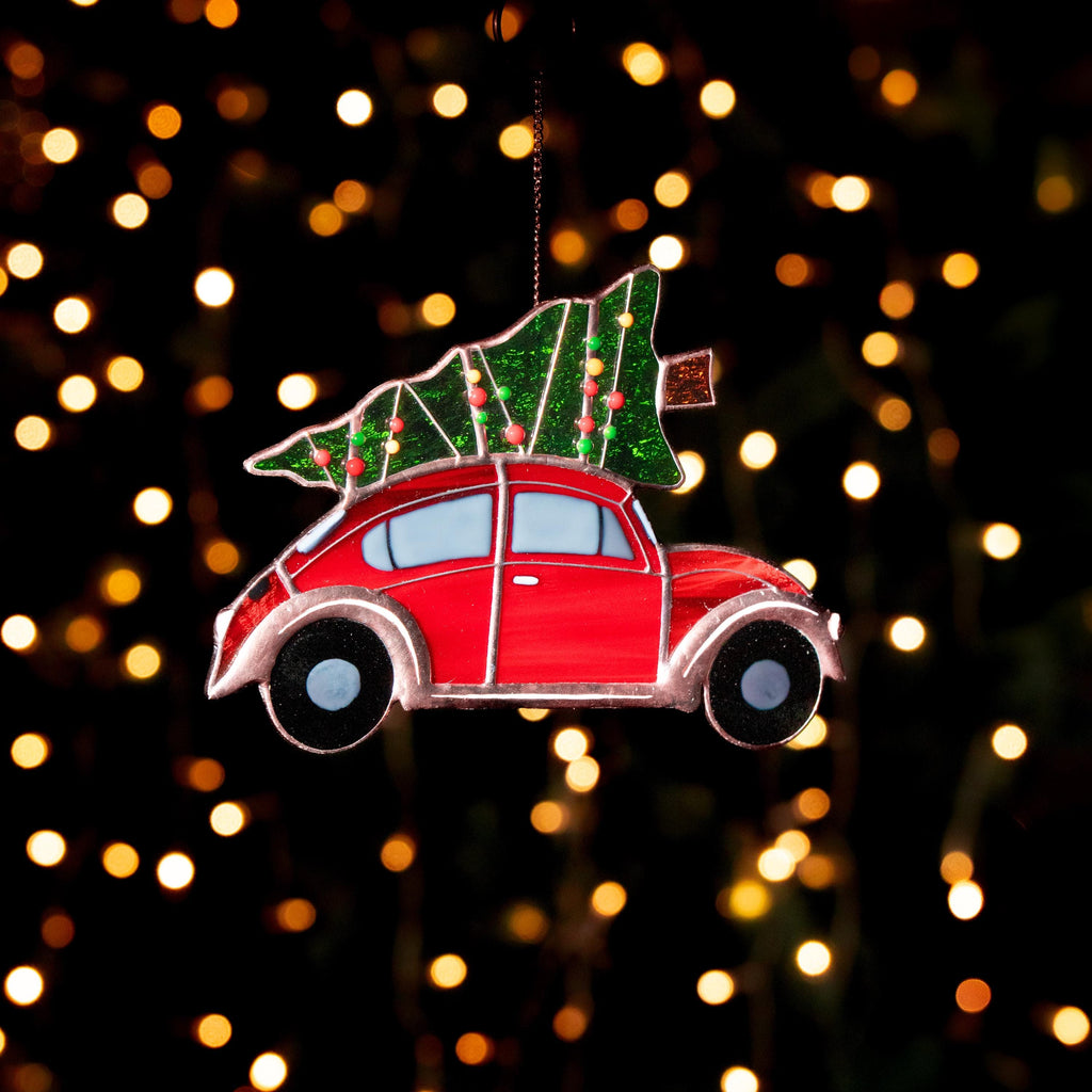 Christmas tree ornaments stained glass window hangings Car art stained glass ornament Holiday hosting decor Car gifts stained glass art