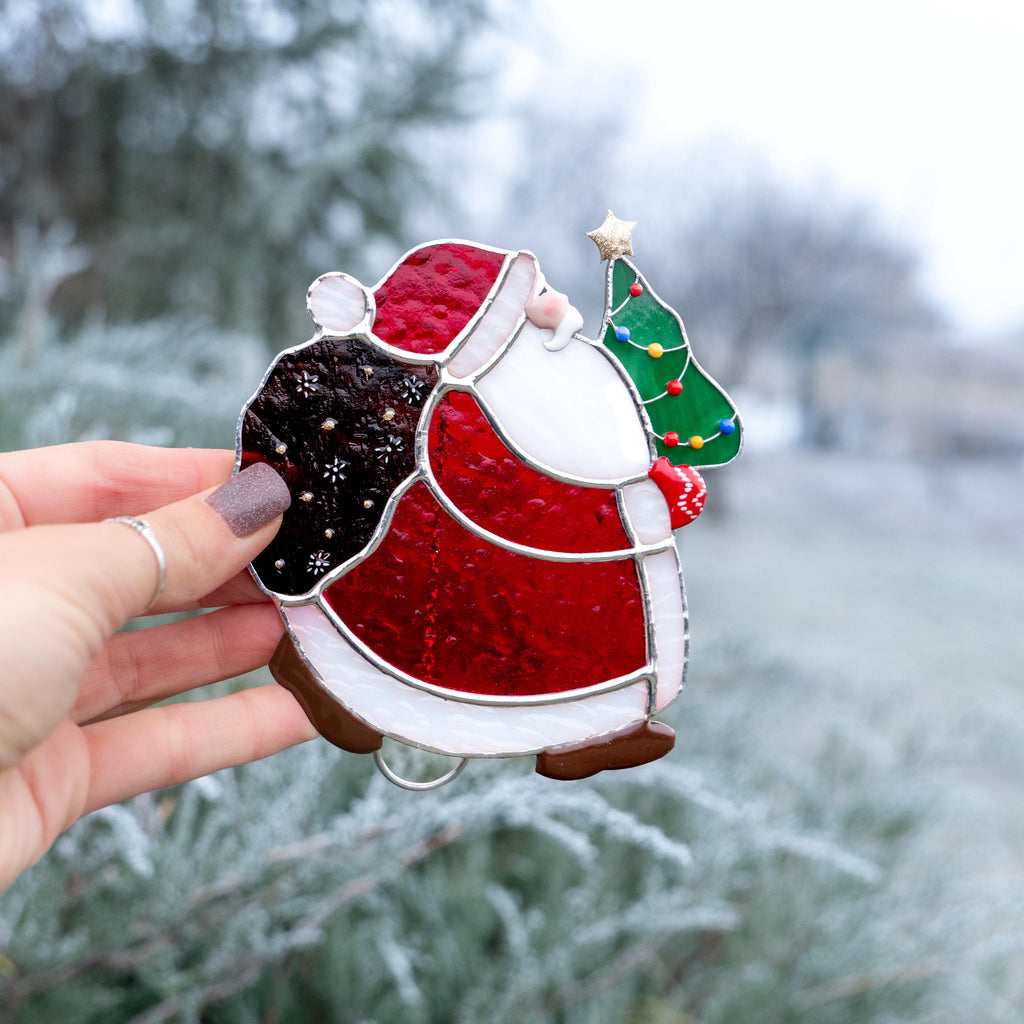 Stained glass Christmas ornaments Christmas tree stained glass window hangings Christmas dad gift Santa ornament stained glass suncatcher