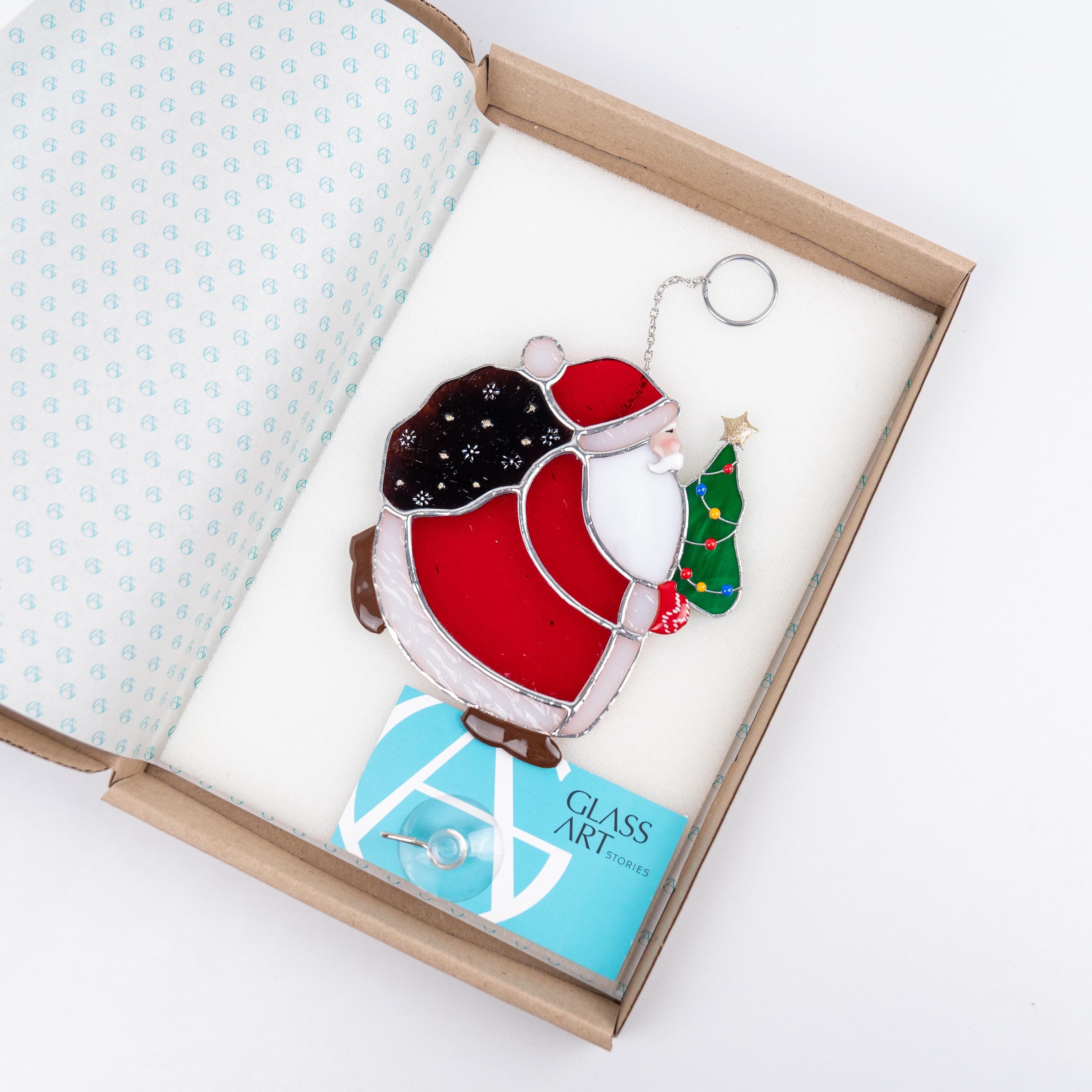 Stained glass Christmas ornaments Christmas tree stained glass window hangings Christmas dad gift Santa ornament stained glass suncatcher
