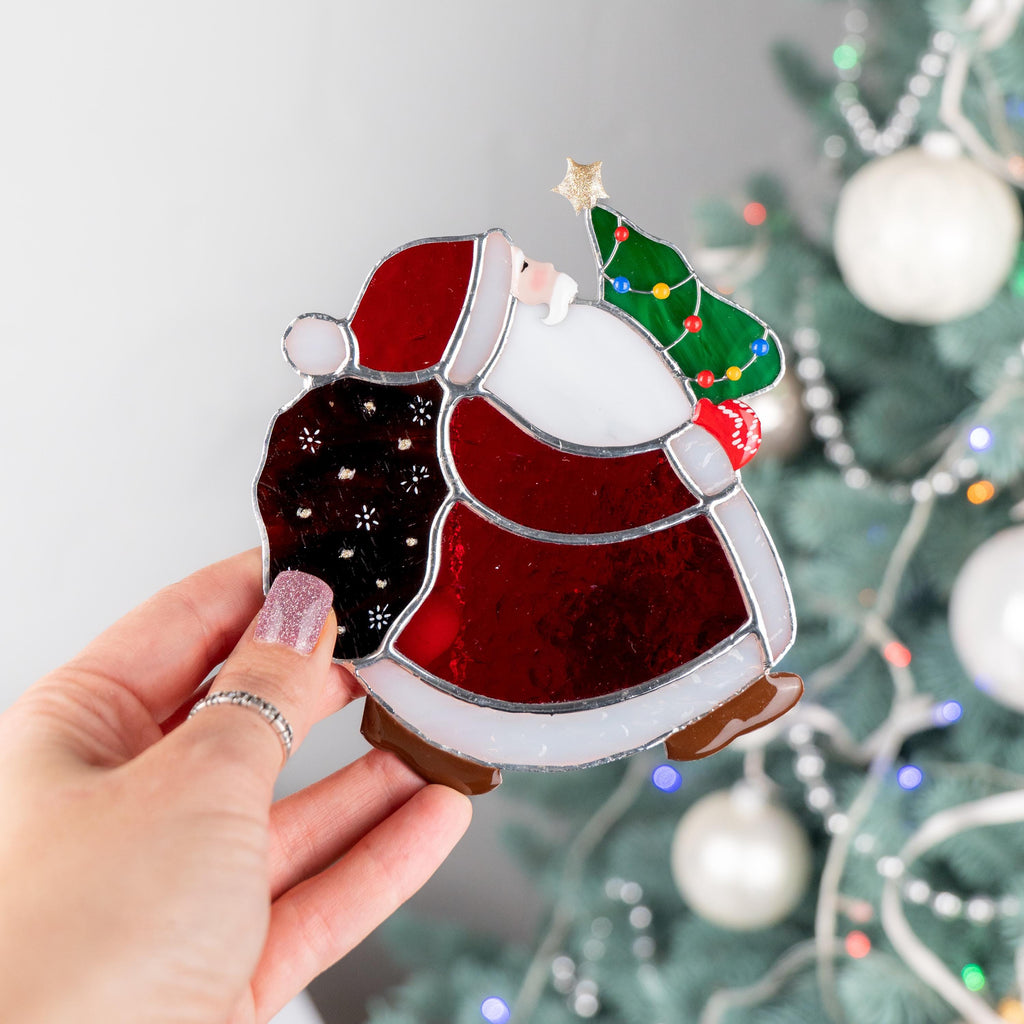 Stained glass Christmas ornaments Christmas tree stained glass window hangings Christmas dad gift Santa ornament stained glass suncatcher
