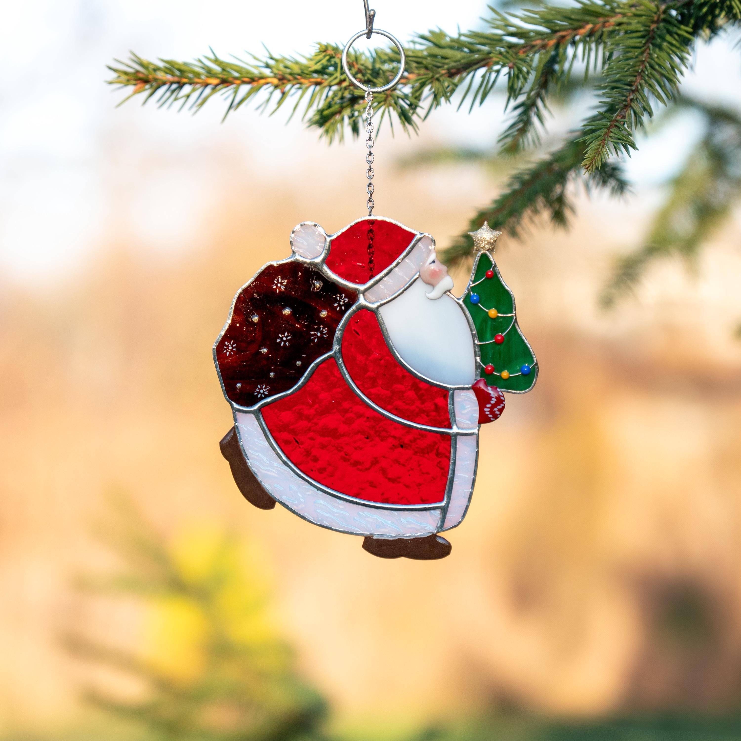 Stained glass Christmas ornaments Christmas tree stained glass window hangings Christmas dad gift Santa ornament stained glass suncatcher