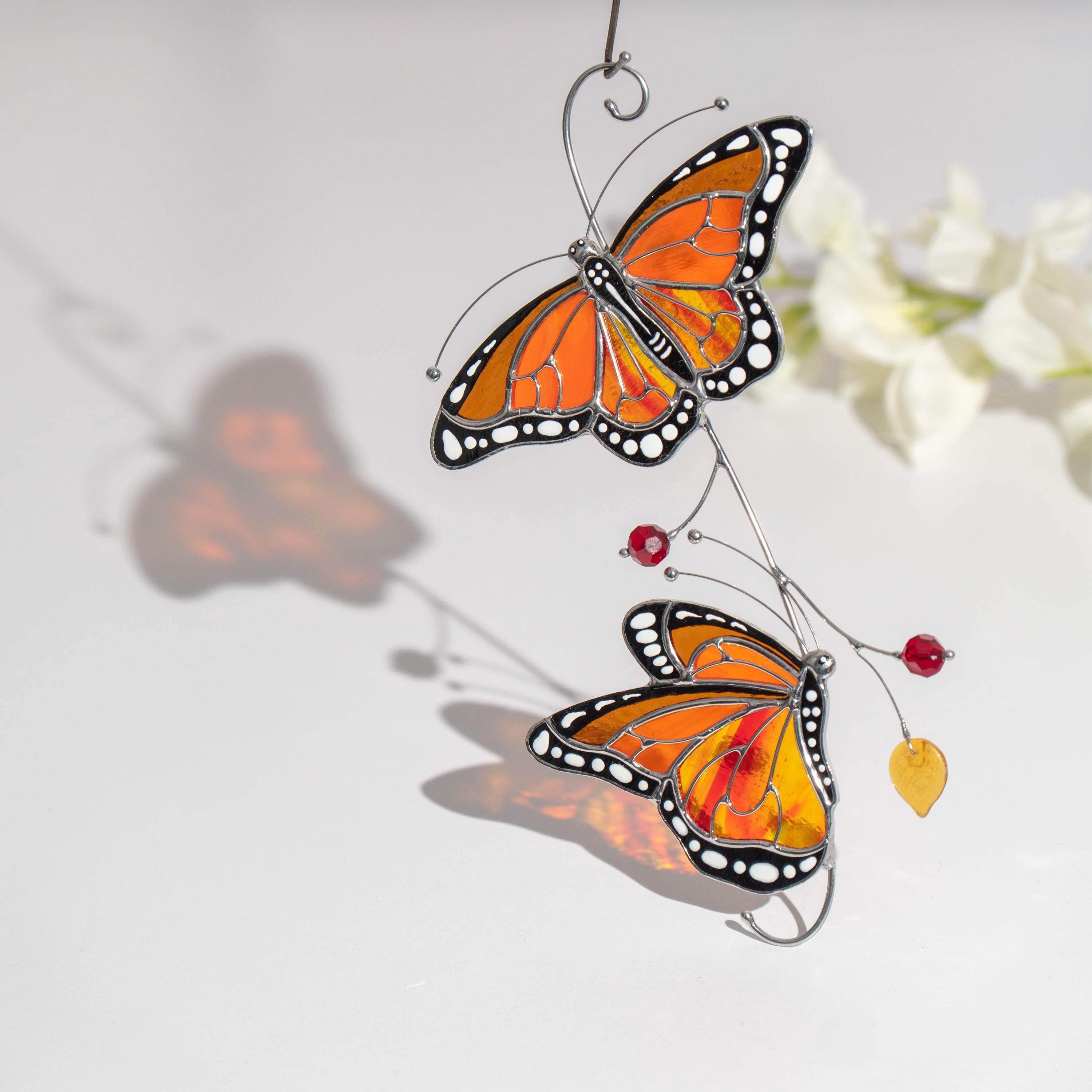 Monarch butterfly stained glass window hangings Gift for grandma Stained glass butterfly wall art Garden decoration