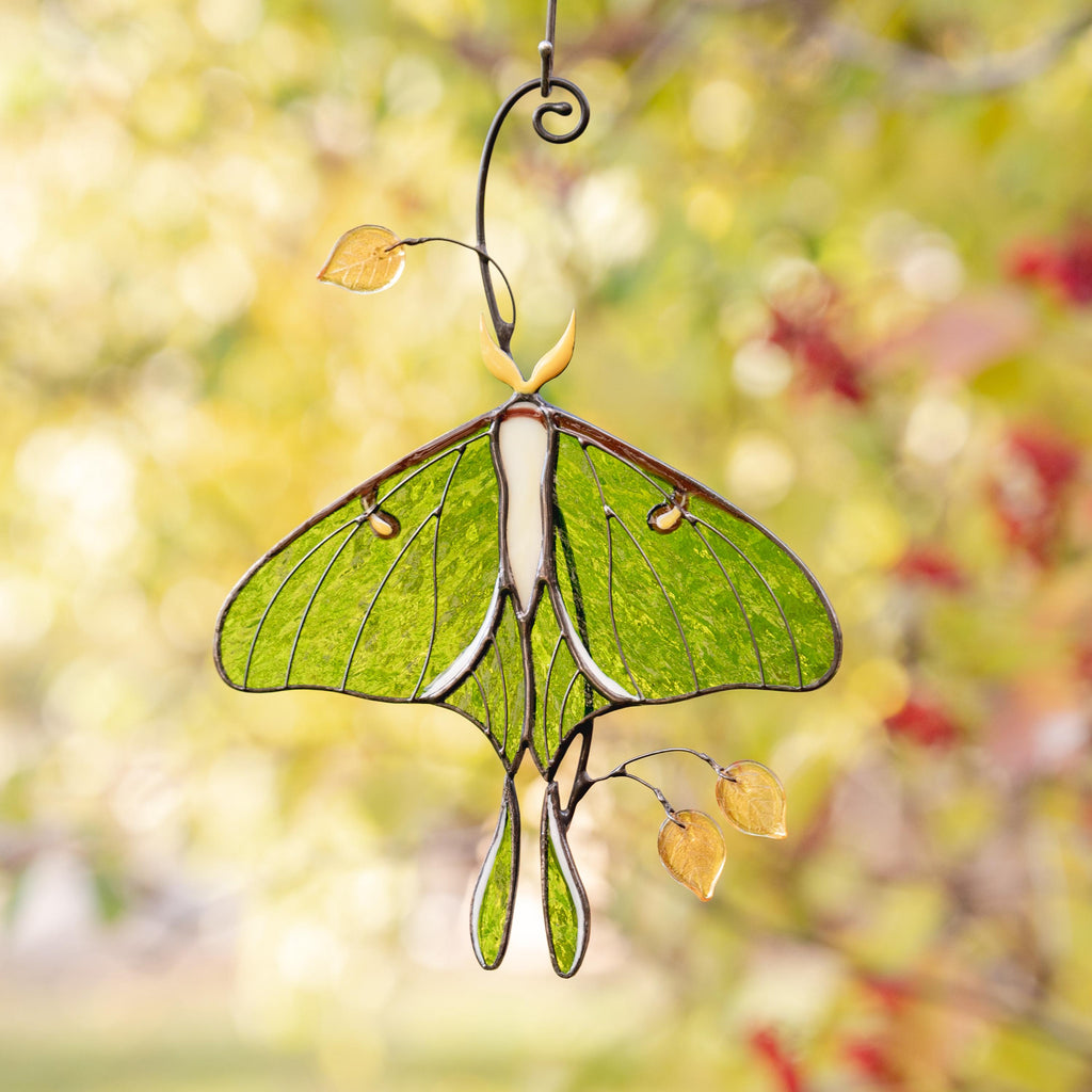 Stained glass butterfly ornament Daughter in law gift Luna Moth Custom stained glass butterfly memorial Stained glass butterfly garden art