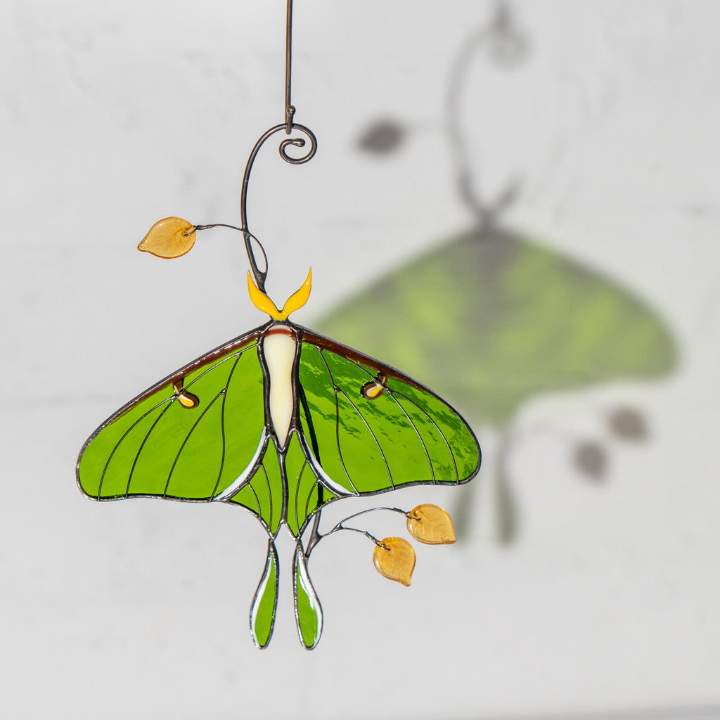 Stained glass butterfly ornament Daughter in law gift Luna Moth Custom stained glass butterfly memorial Stained glass butterfly garden art