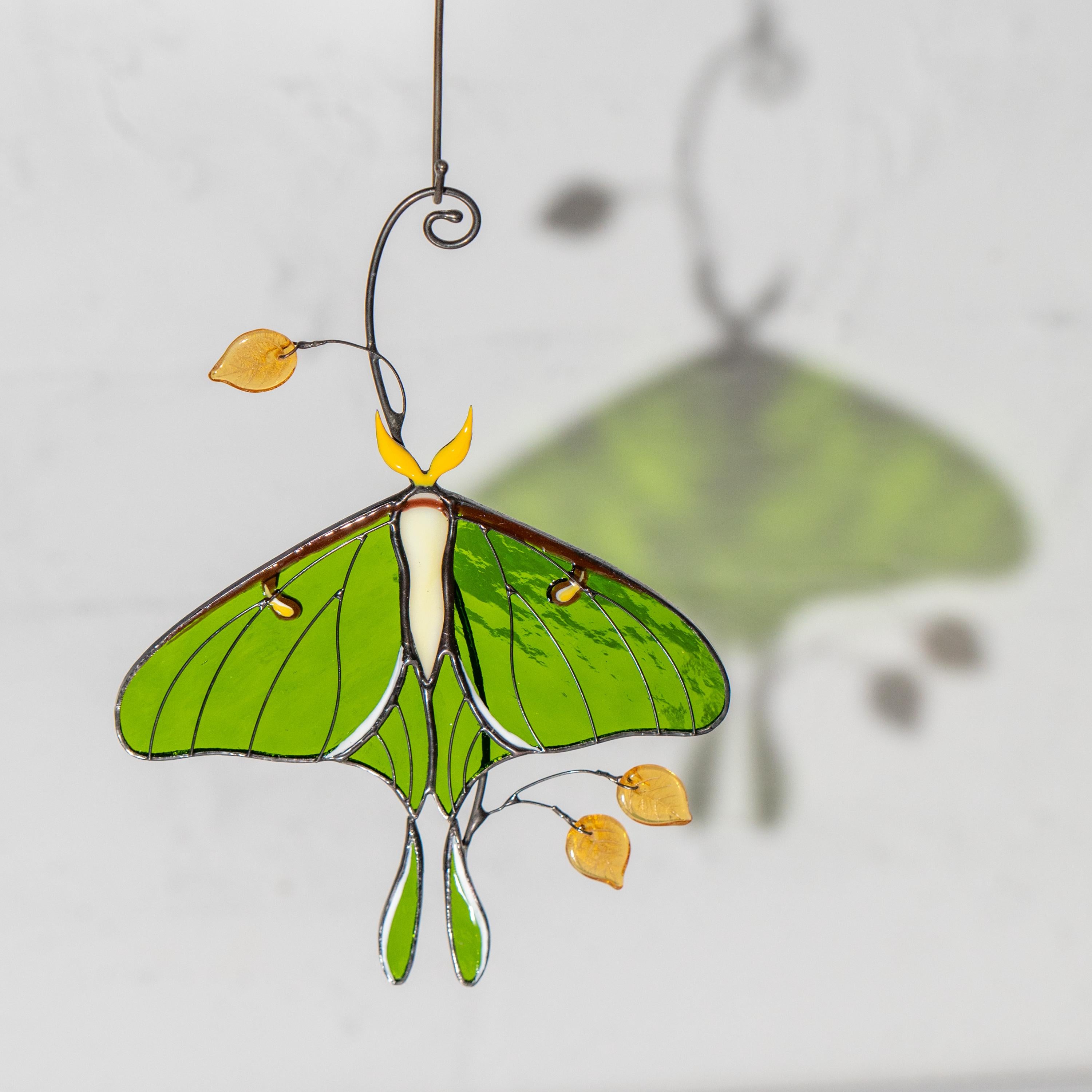 Stained glass butterfly ornament Daughter in law gift Luna Moth Custom stained glass butterfly memorial Stained glass butterfly garden art