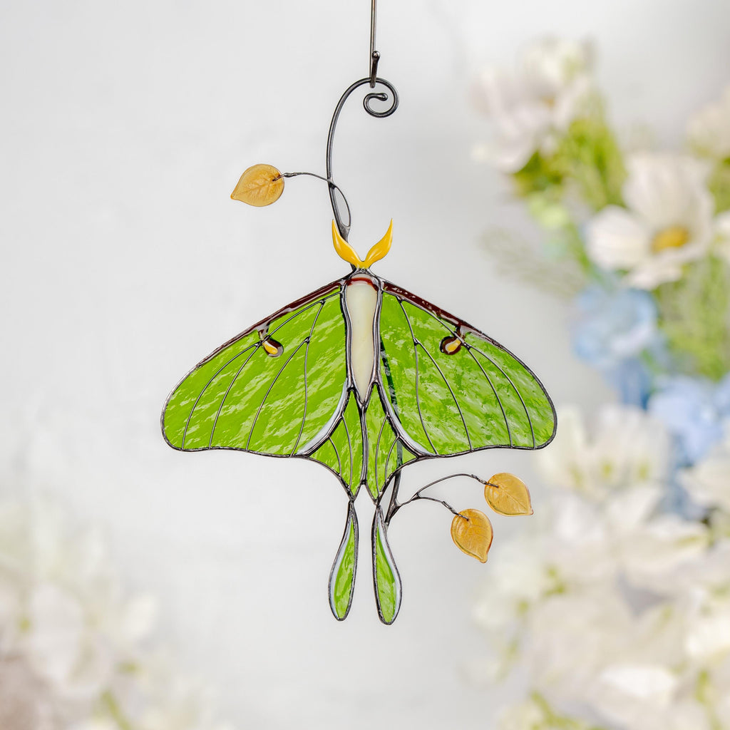 Stained glass butterfly ornament Daughter in law gift Luna Moth Custom stained glass butterfly memorial Stained glass butterfly garden art