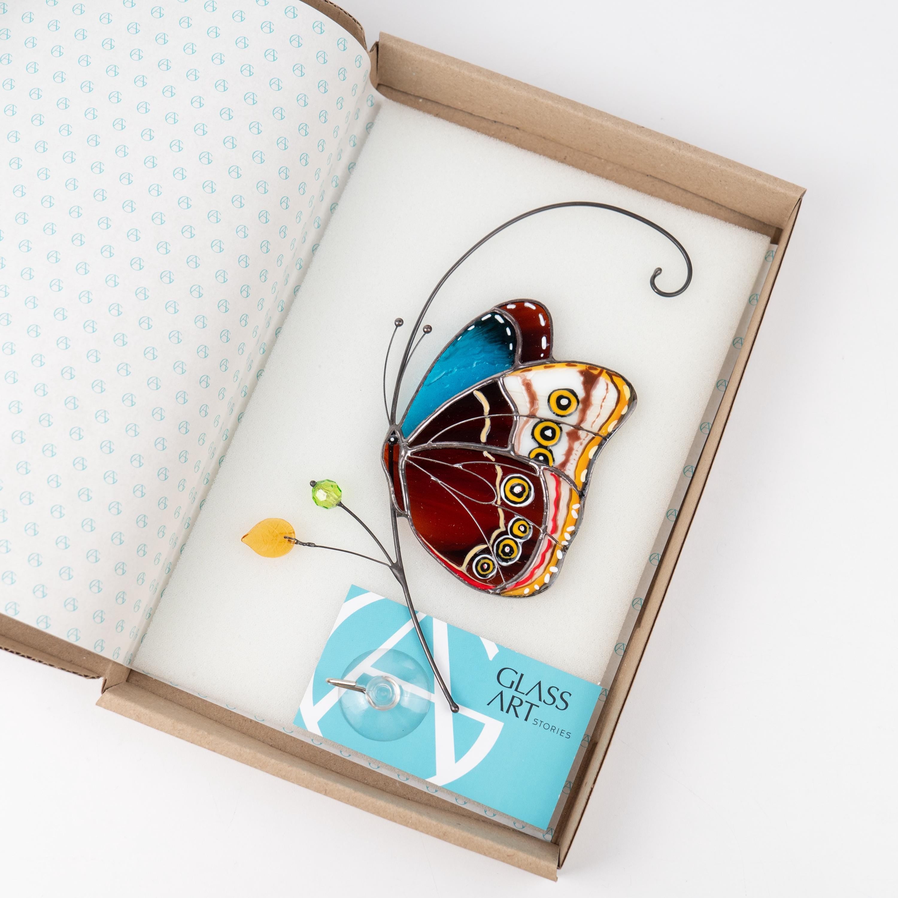 Stained glass butterfly garden art New mom gift Morpho butterfly Custom stained glass butterfly ornament Modern stained glass suncatcher