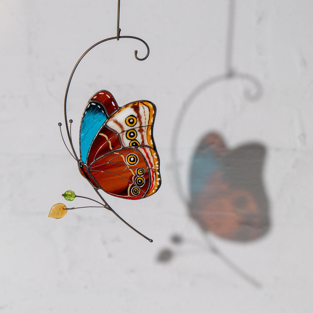 Stained glass window hangings Godmother gift Morpho Custom stained glass butterfly ornament Fairy garden accessories