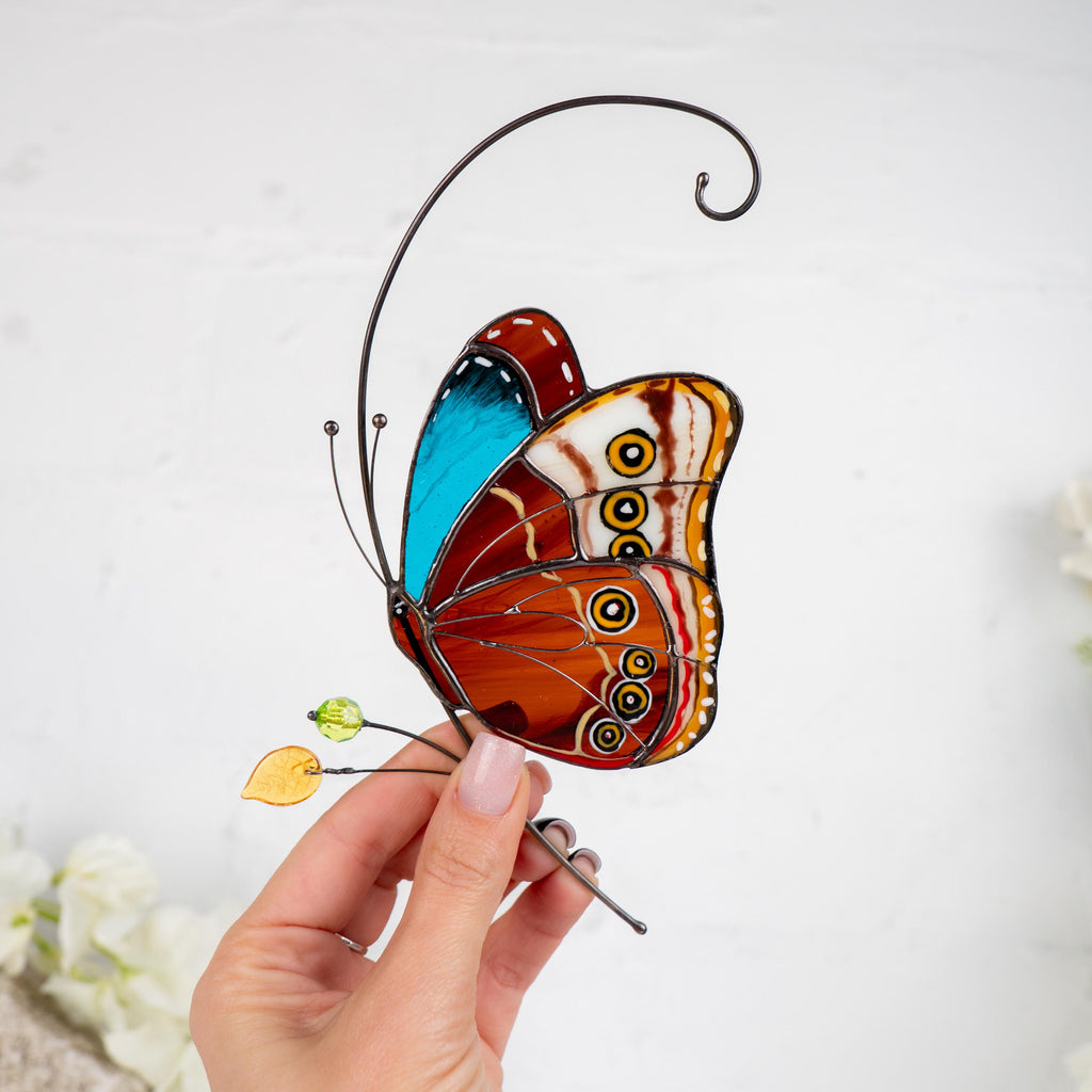Stained glass window hangings Godmother gift Morpho Custom stained glass butterfly ornament Fairy garden accessories