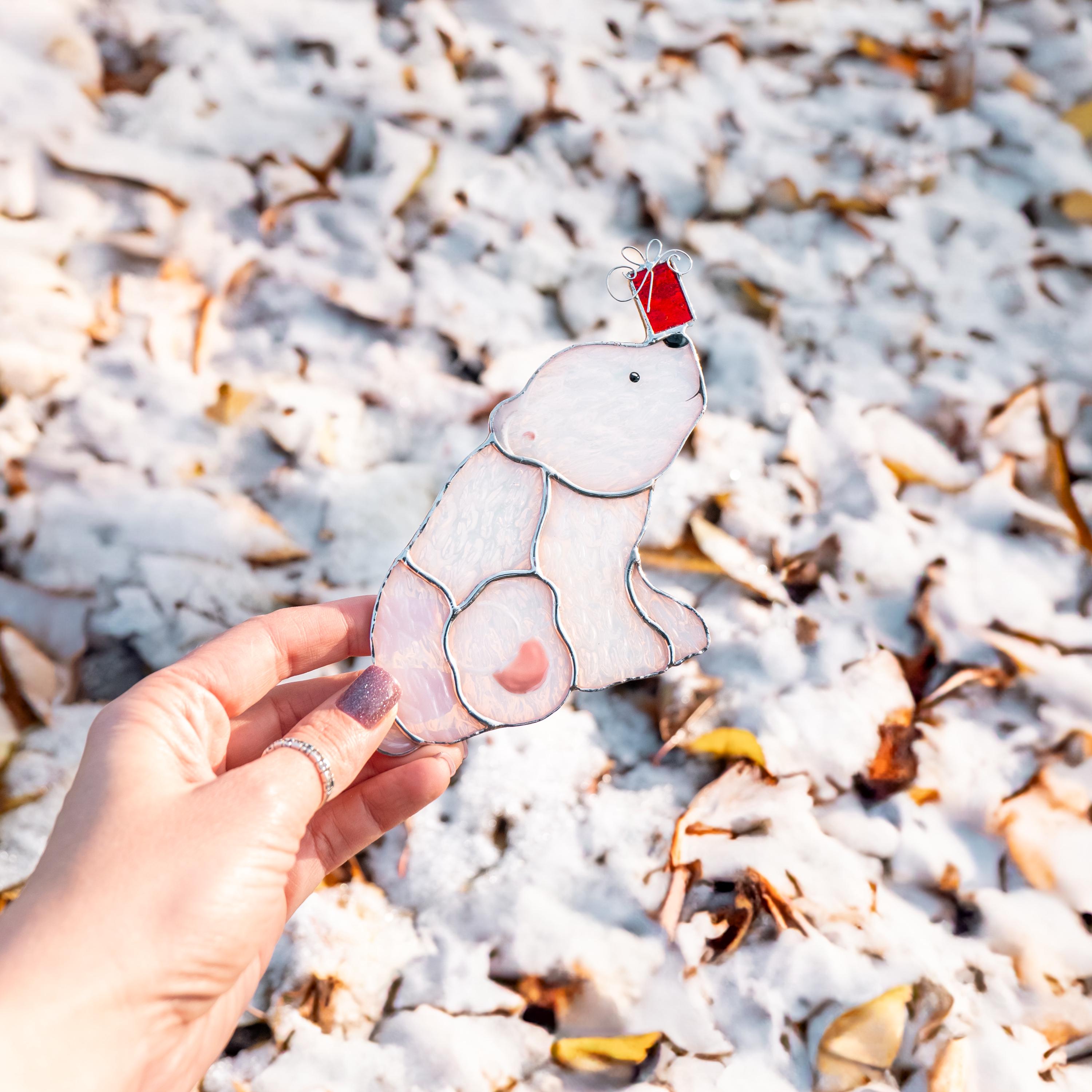Bear stained glass suncatcher Friend Christmas gifts Christmas tree ornaments stained glass window hangings Winter art Handmade product