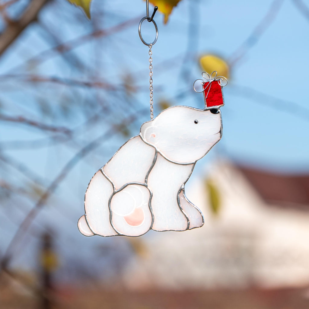 Bear stained glass suncatcher Friend Christmas gifts Christmas tree ornaments stained glass window hangings Winter art Handmade product