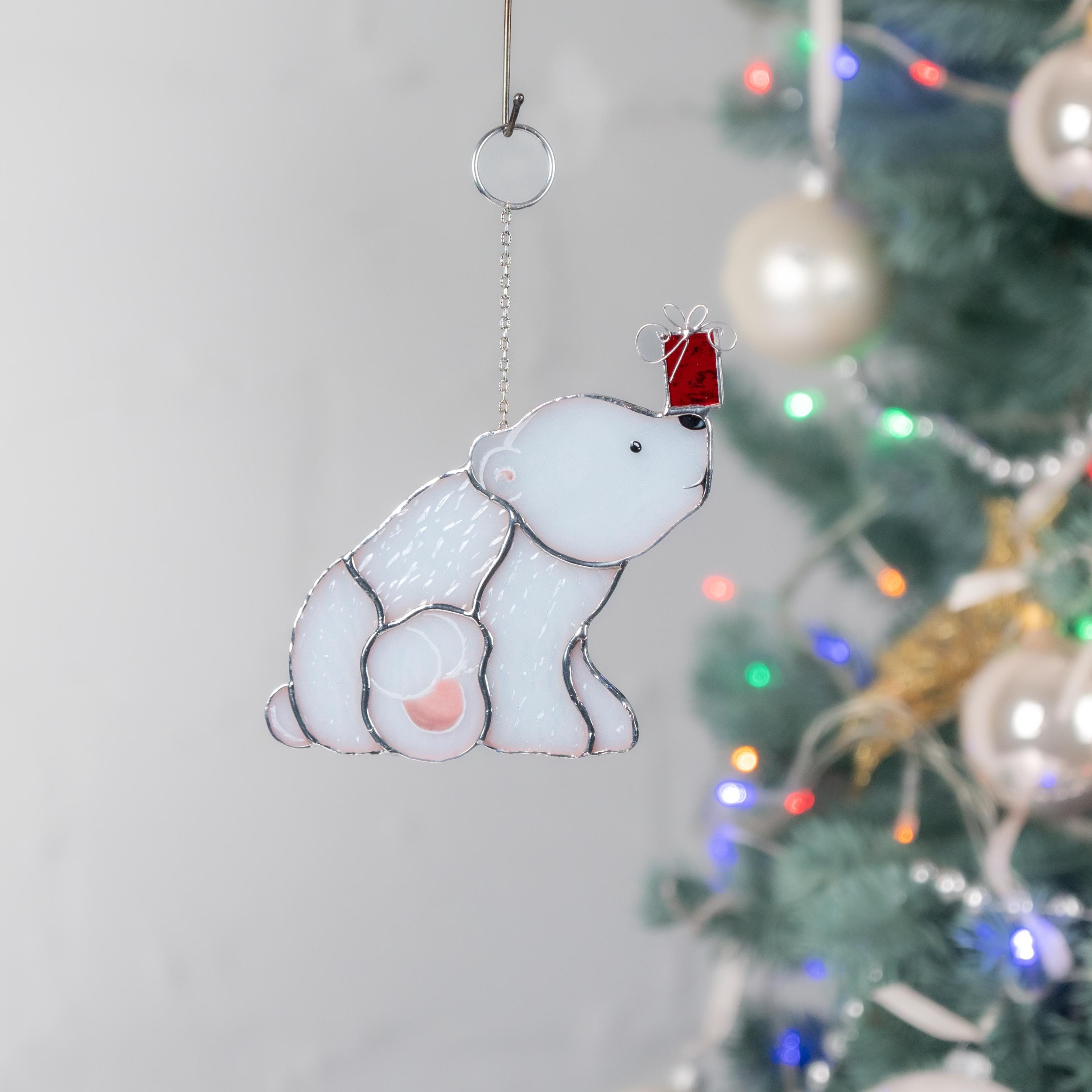 Bear stained glass suncatcher Friend Christmas gifts Christmas tree ornaments stained glass window hangings Winter art Handmade product