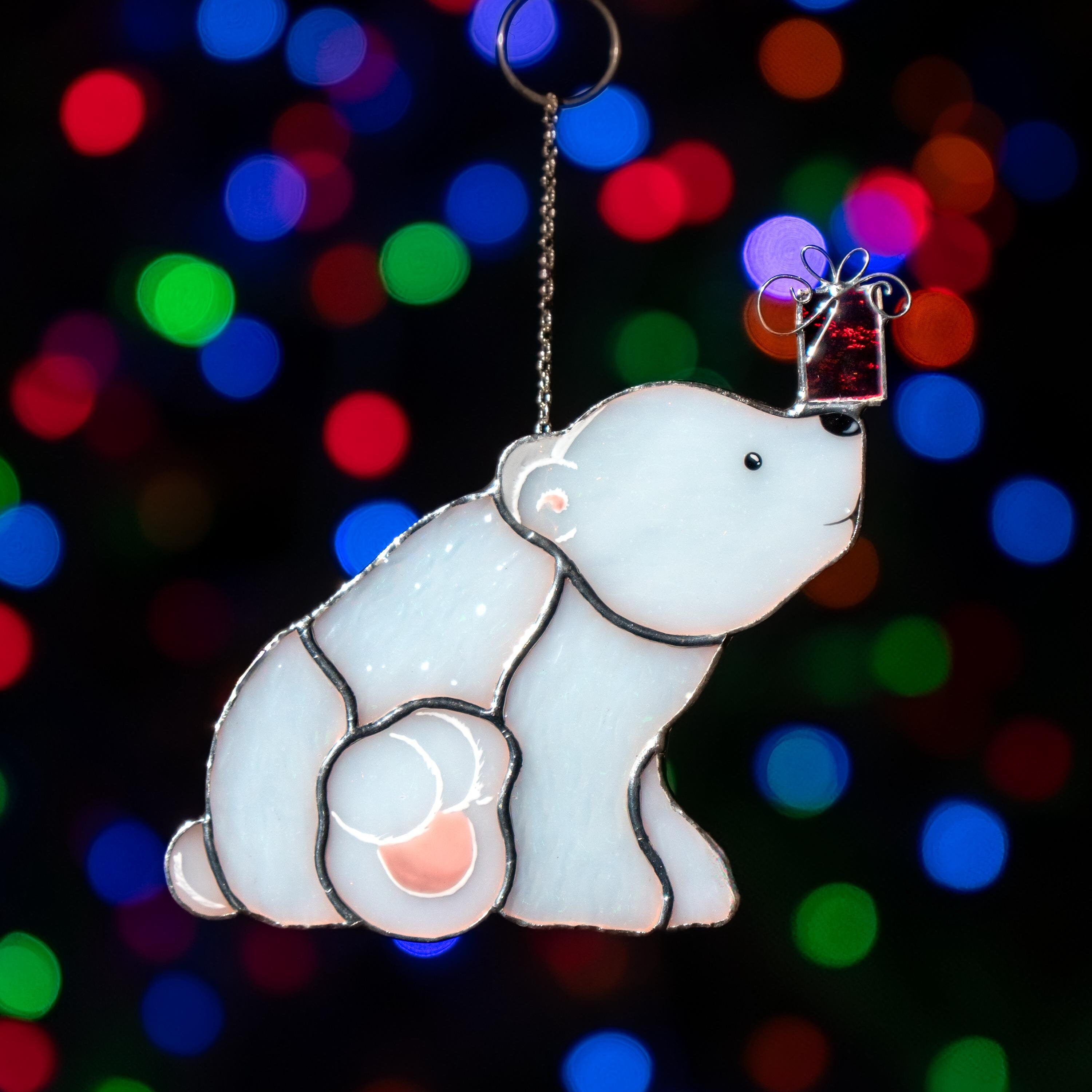 Bear stained glass suncatcher Friend Christmas gifts Christmas tree ornaments stained glass window hangings Winter art Handmade product