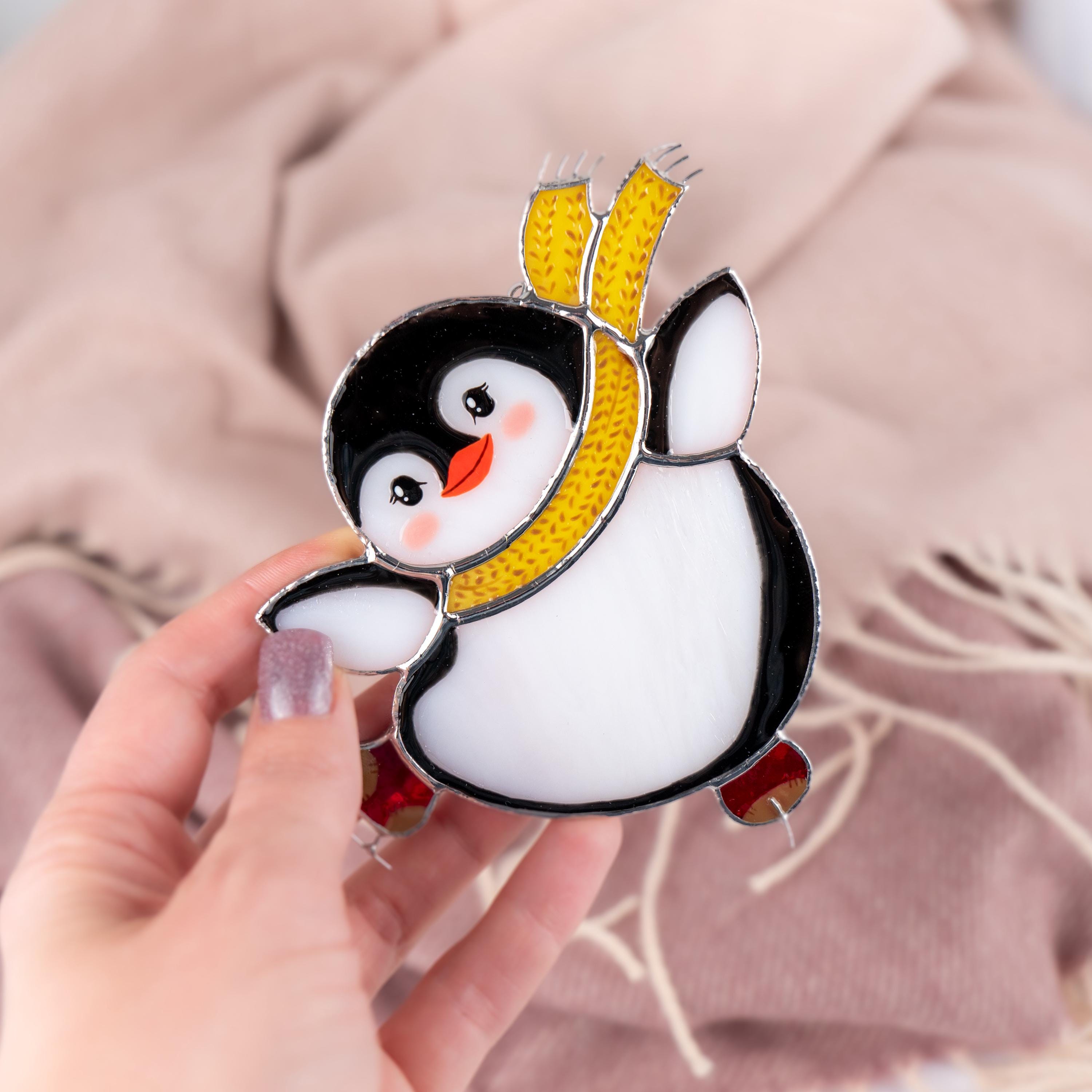 Penguin stained glass suncatcher Unique Christmas gifts Christmas ornaments handmade stained glass window hangings Penguin gift