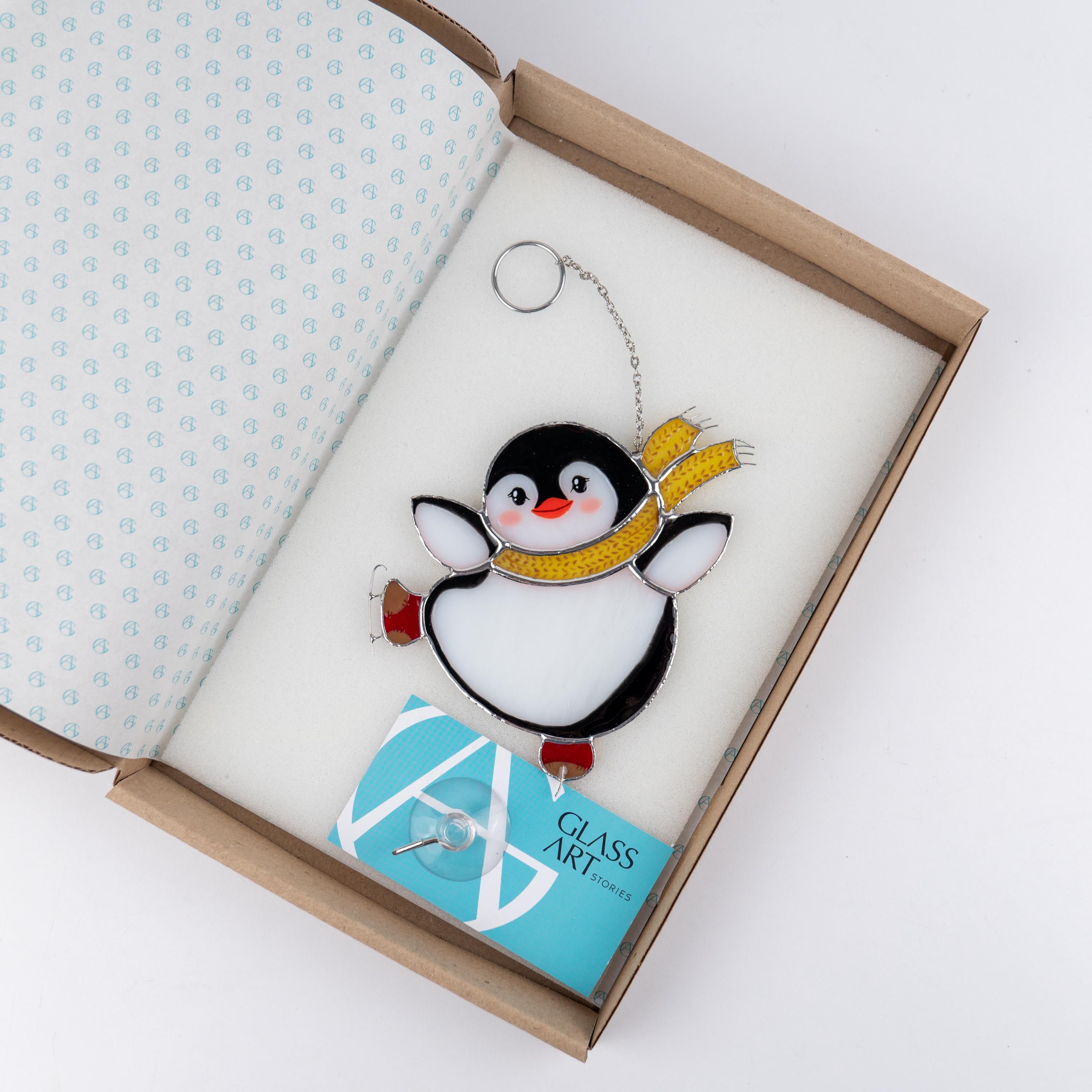 Penguin stained glass suncatcher Unique Christmas gifts Christmas ornaments handmade stained glass window hangings Penguin gift