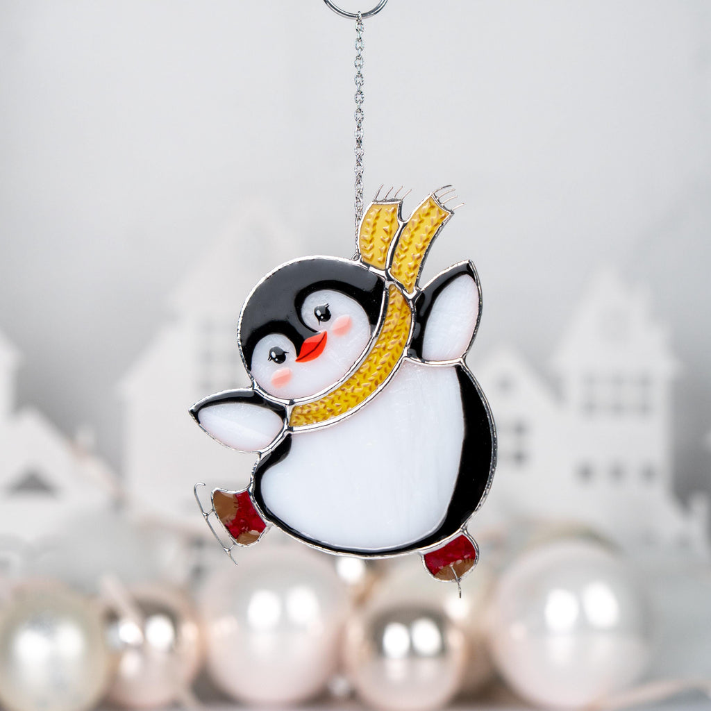 Penguin stained glass suncatcher Unique Christmas gifts Christmas ornaments handmade stained glass window hangings Penguin gift