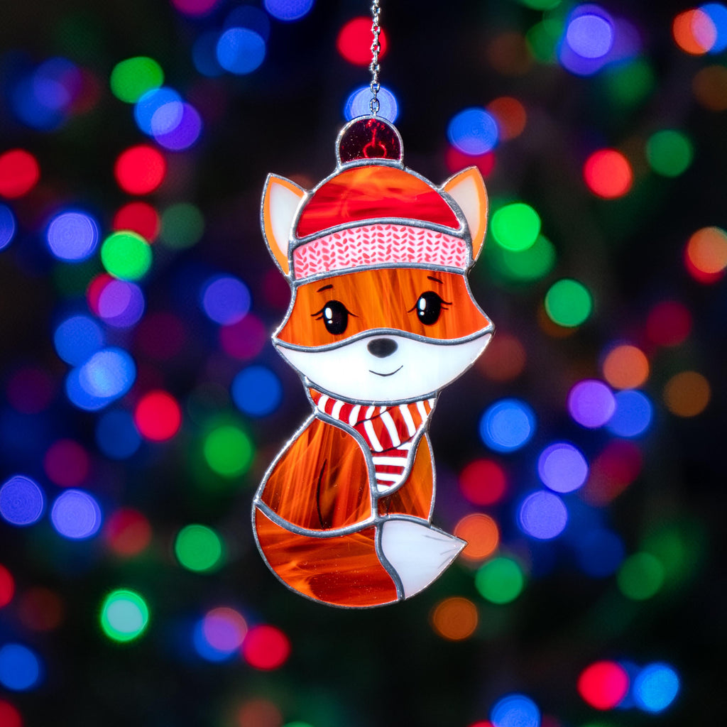 Fox stained glass sun catcher Christmas gifts ideas Fox ornaments stained glass window hangings Granddaughter gifts Baby ornament
